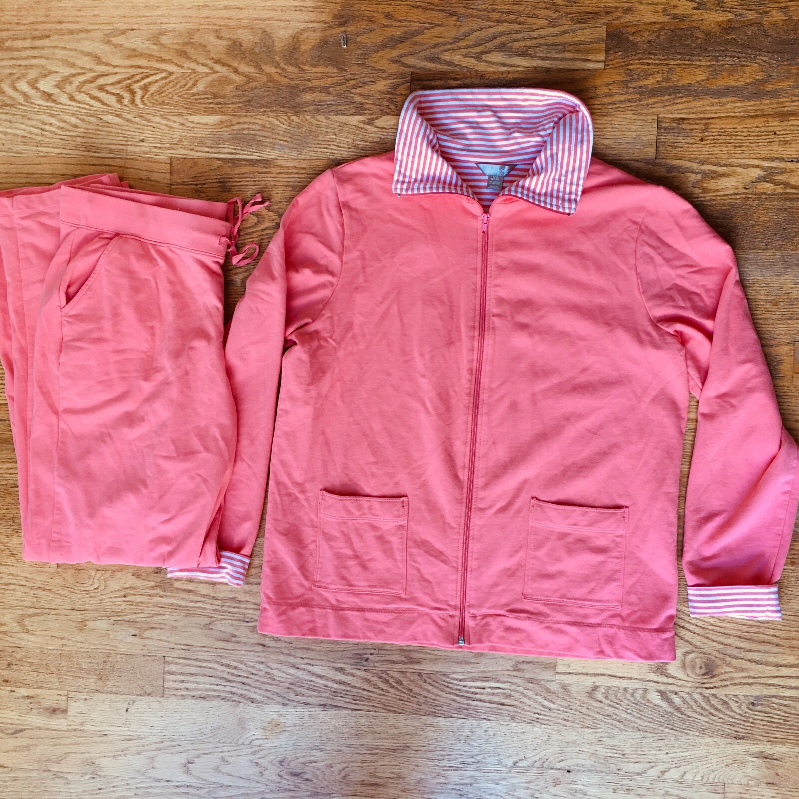White Stag Pink Coral Cotton Track Suit Jacket and Pants Set Womens Size Large
