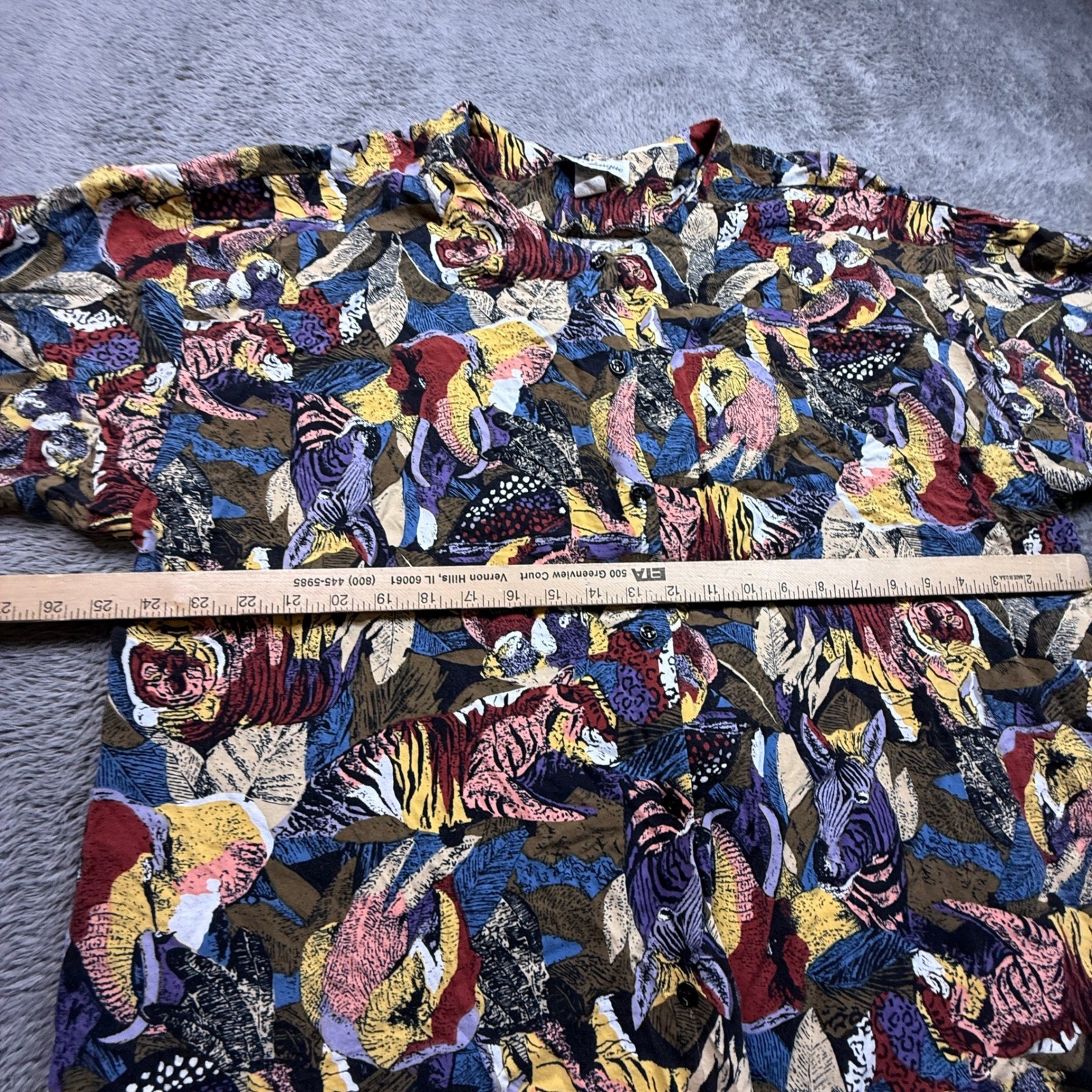 Jeri Marque Button Up Shirt Womens XL Vintage Tiger Zebra Animal Print Rayon