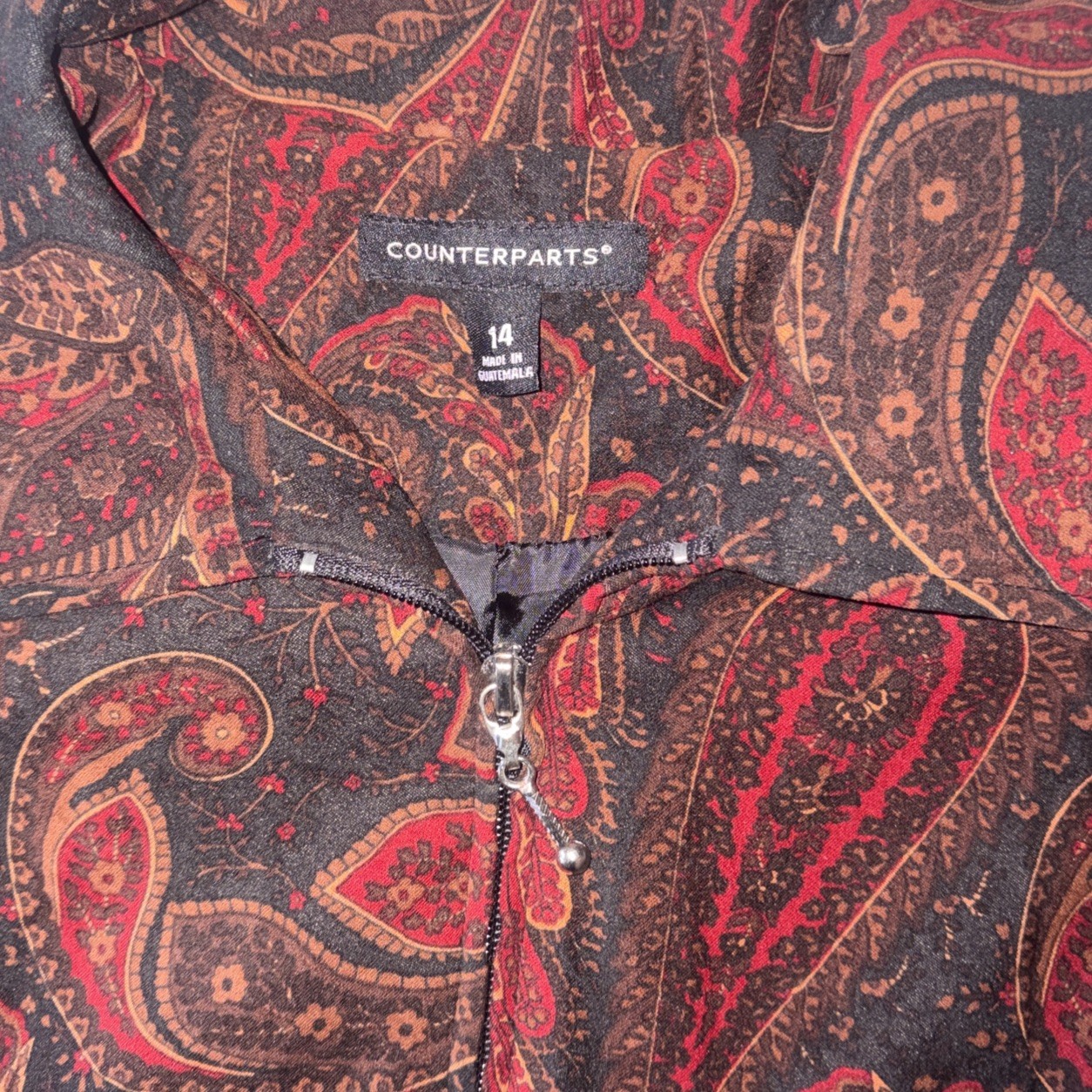 VTG Counterparts Paisley Velour Whimsical Fairy Zip Up Women’s Jacket Size 14