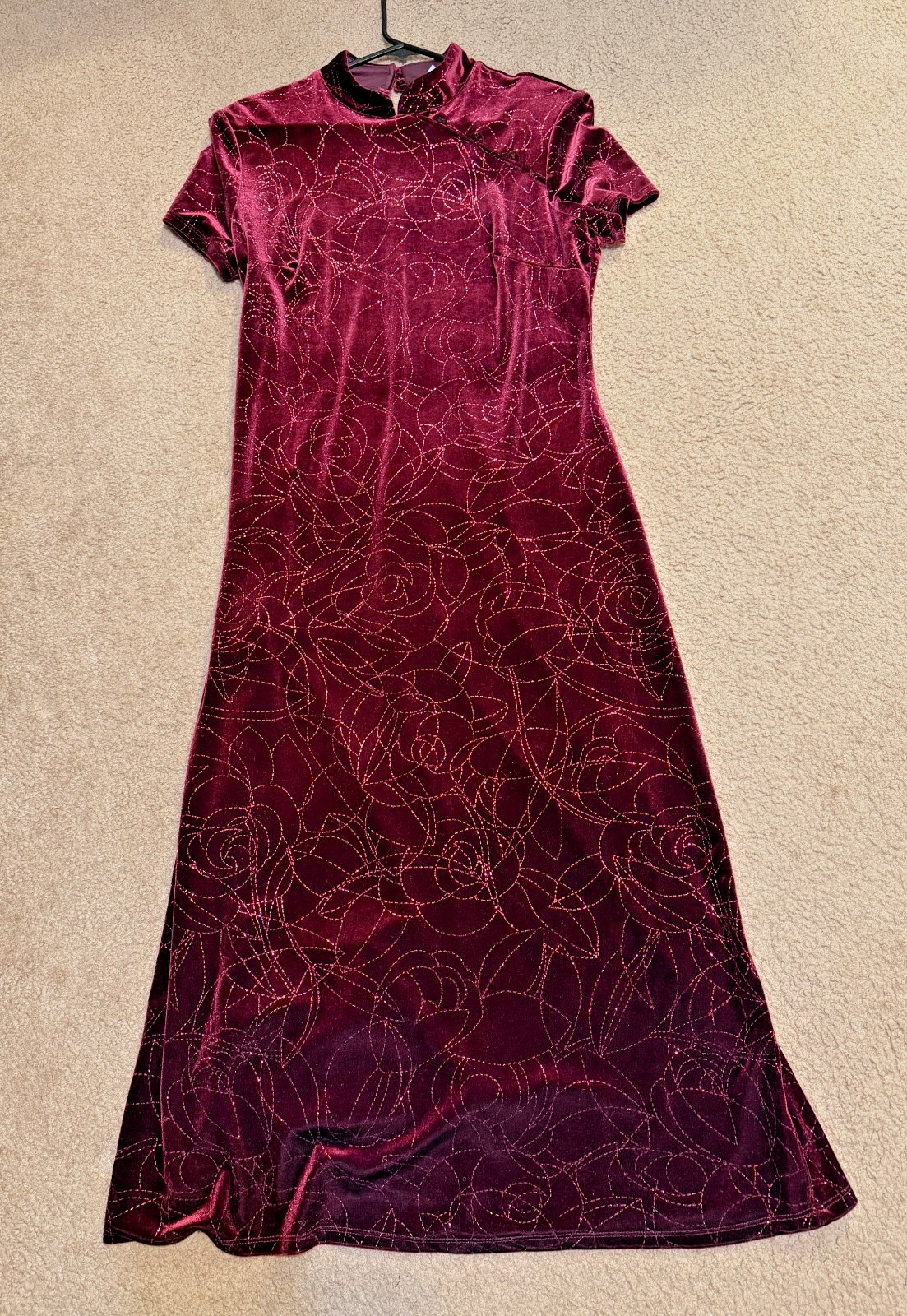 Vintage CDC Long Dress Size 8 Red Polyester Velvet Glitter