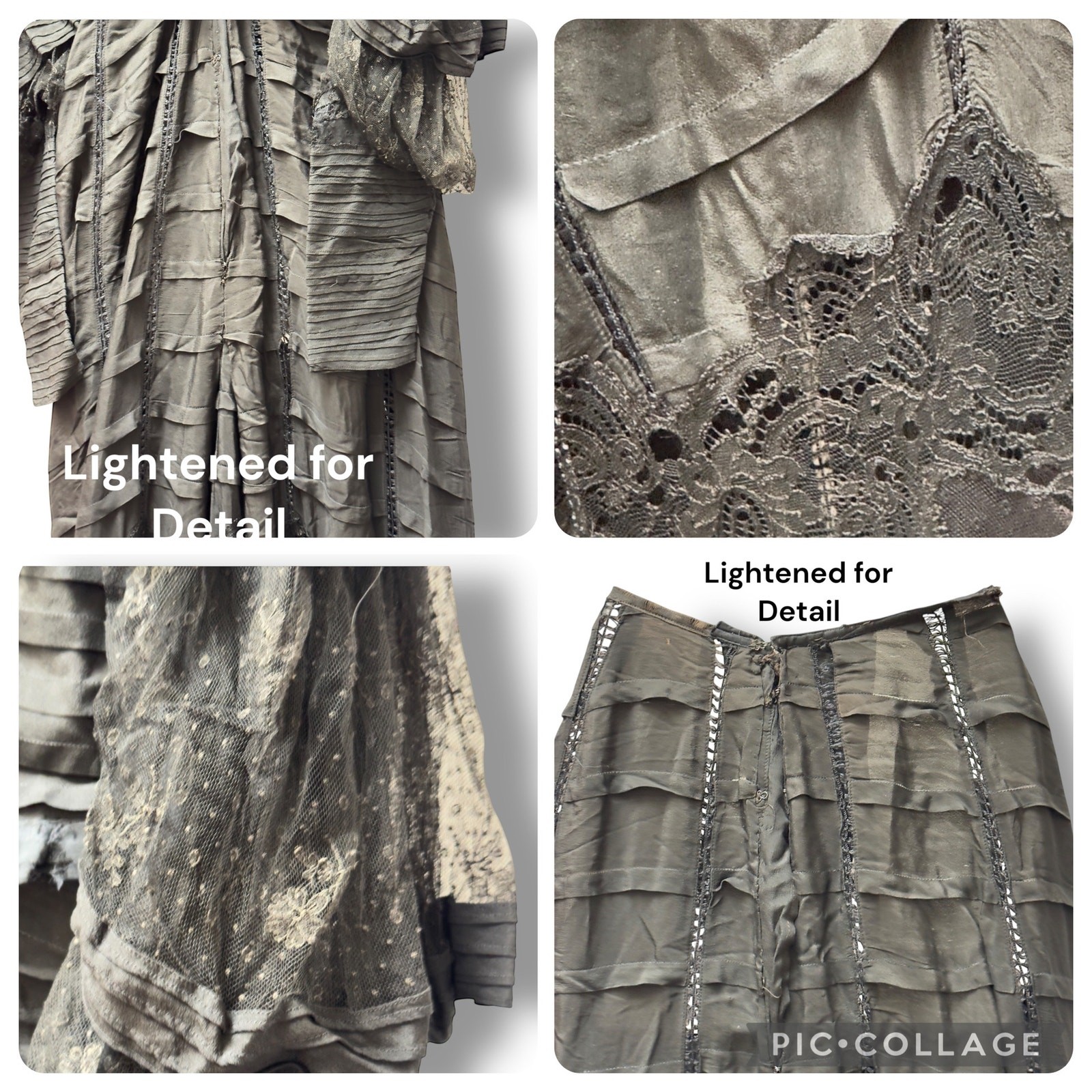 Antique Victorian Black Silk Lace Mourning Gown Dress 1900s Bodice Skirt Set