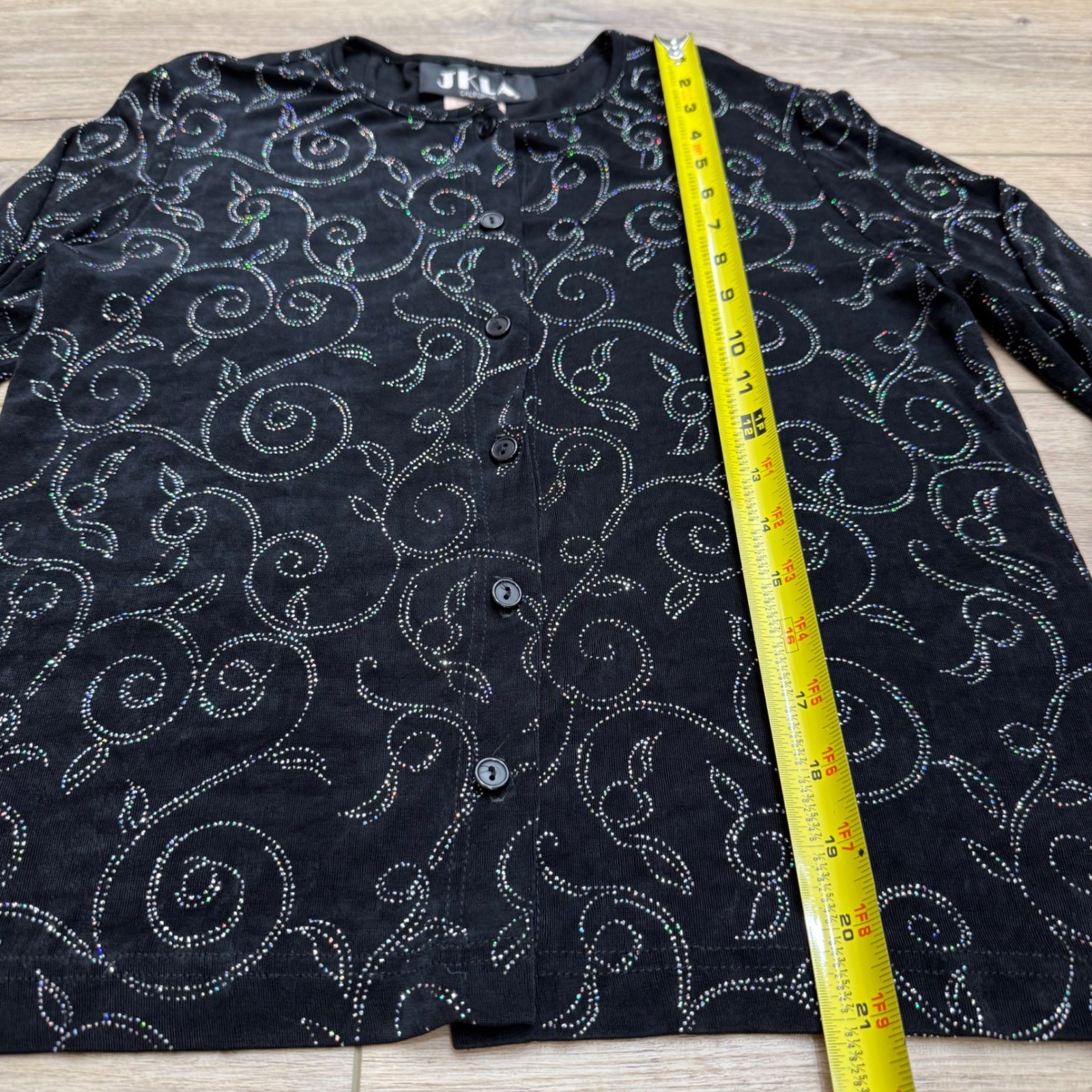 JKLA Vintage 90s Whimsigoth Iridescent Glitter Swirl Button Top Cardigan Small