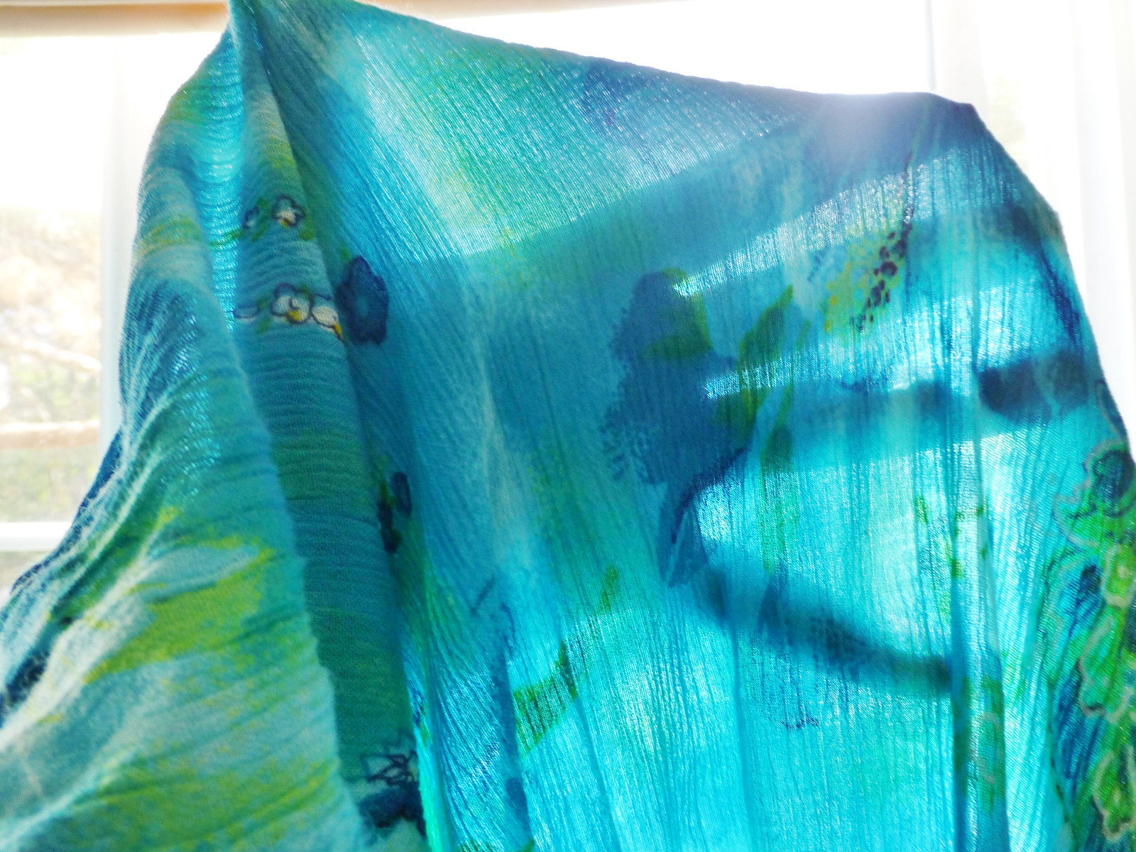 Vtg India Gauze Rayon Turquoise Ethnic Drape A line Boho Gypsy Midi DRESS S M
