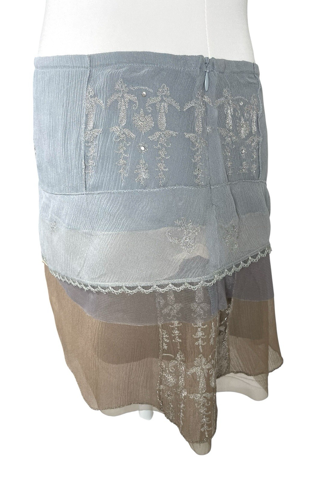 Hollister Y2K Blue Embroidered Layered Mini Skirt Fairy Boho Coquette Size 3