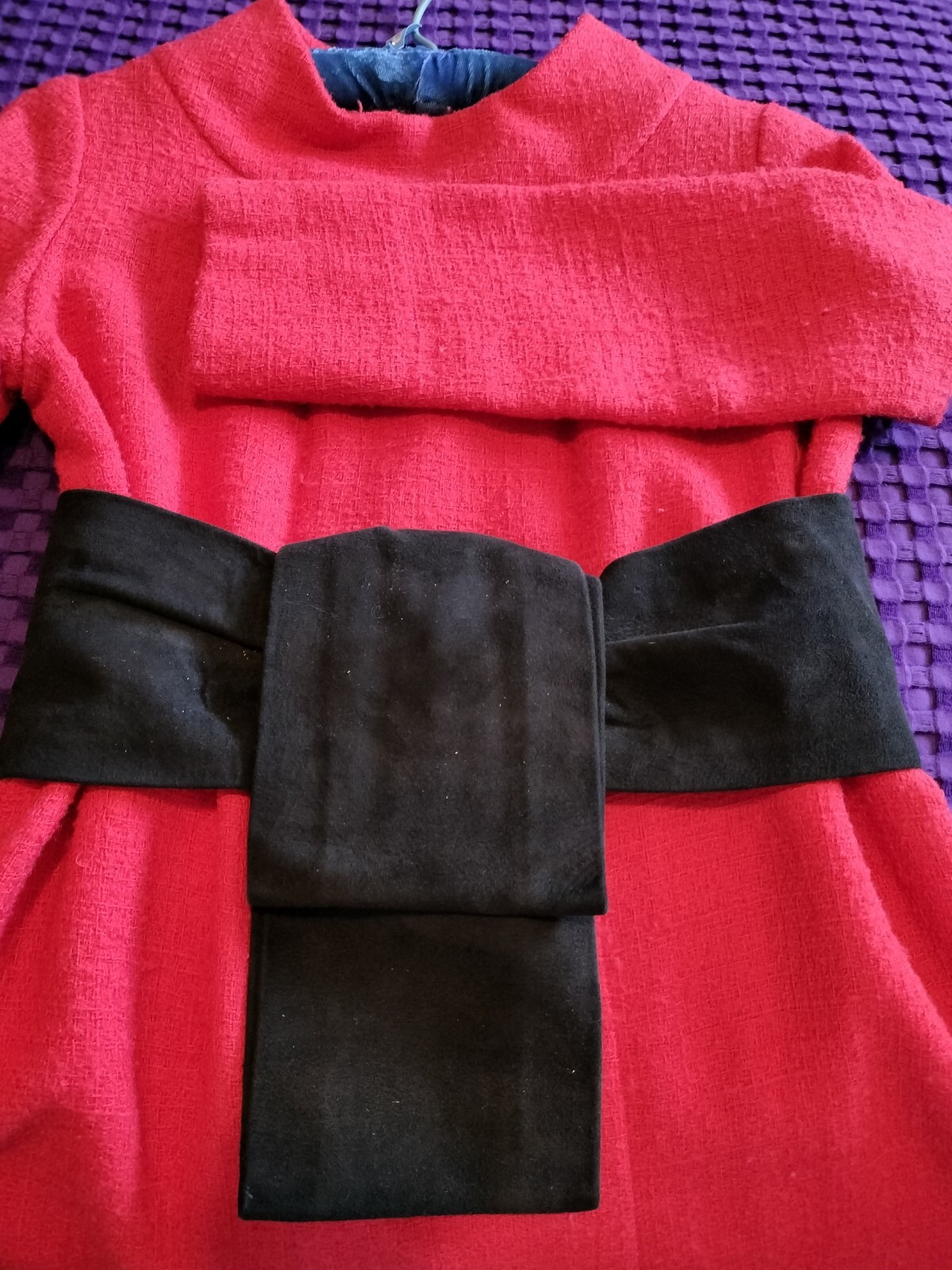 Vintage Imported Orange Wool Designer Copy Dress with Suede Belt
