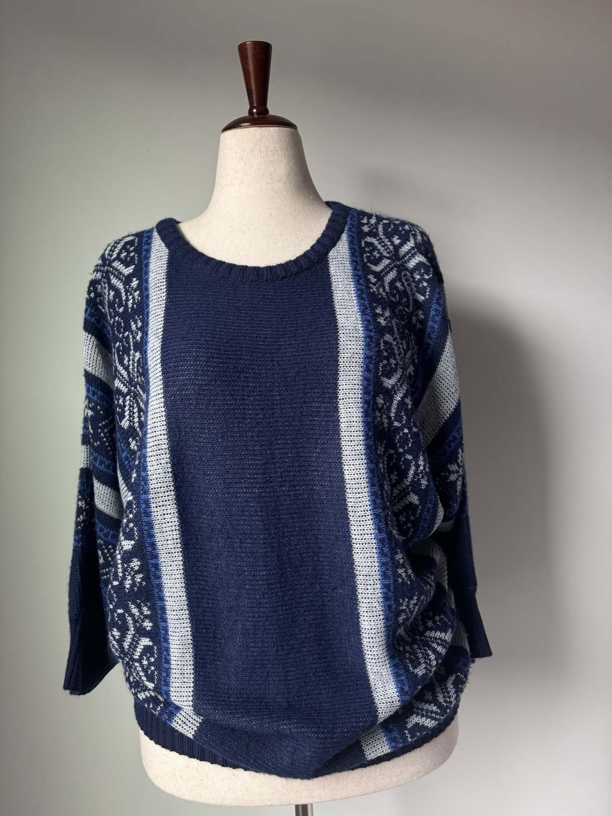 Vintage Keneth Too! Blue Fair Isle Knit Sweater Oversized USA Made Women’s