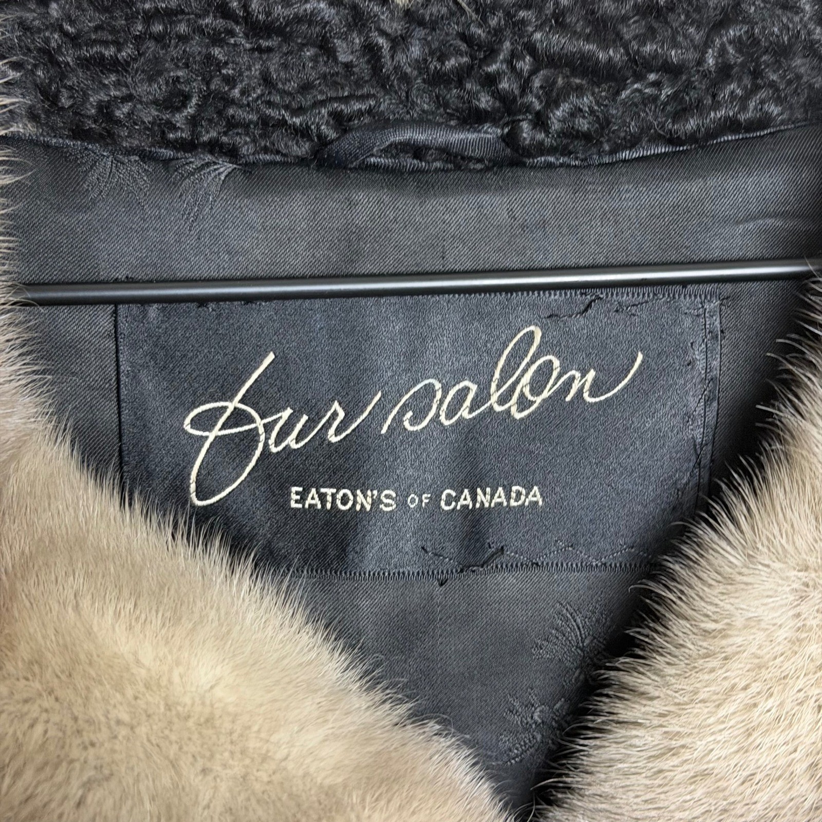 Eatons of Canada Vintage Persian Lamb Fur Coat Mink Collar Black 1017 Size 16