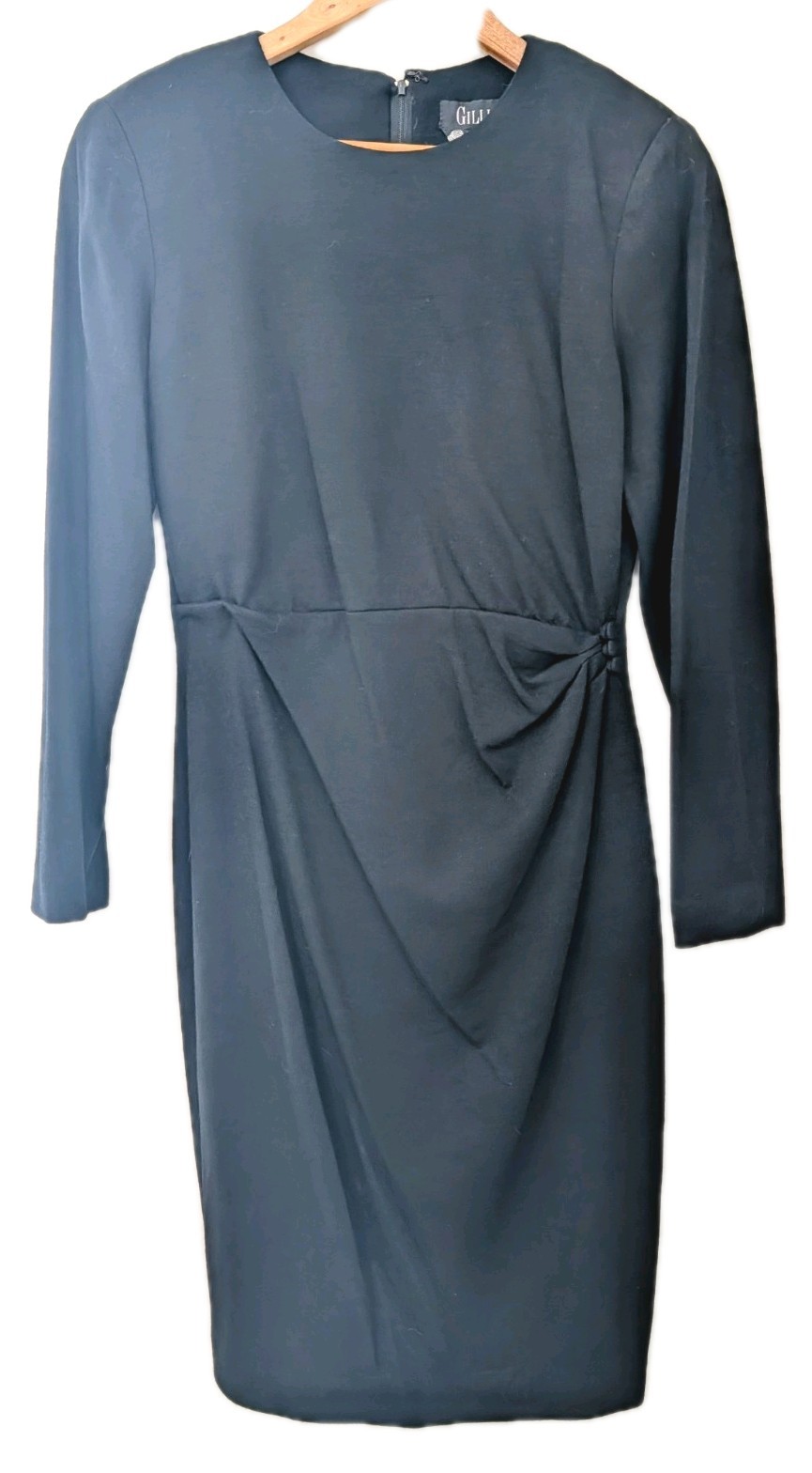 Vintage Gillian Black Wool Sheath Dress Size 8 Shoulder Pads Long Sleeve