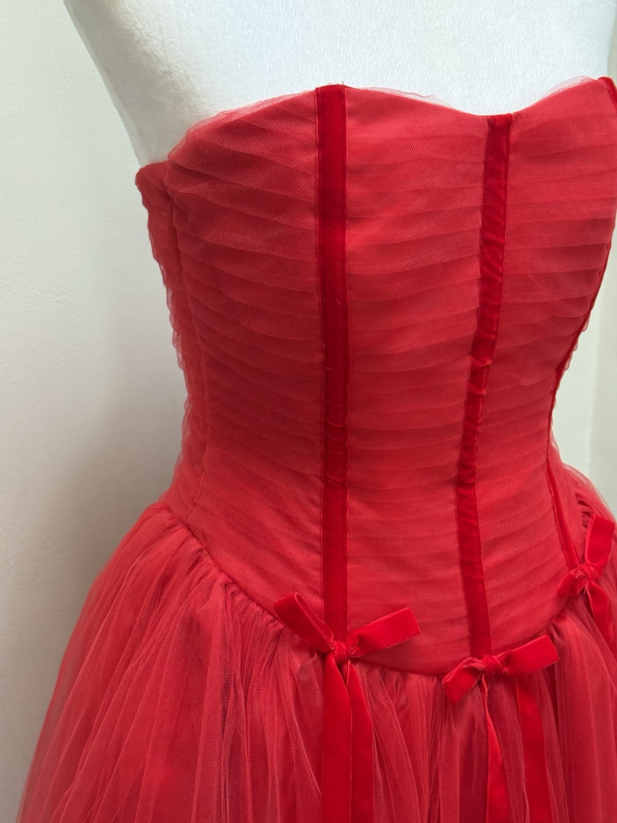Vtg Red Tulle Poofy Dress Hi Low 50s Style Y2K Party Prom XS/S Christie Helene*