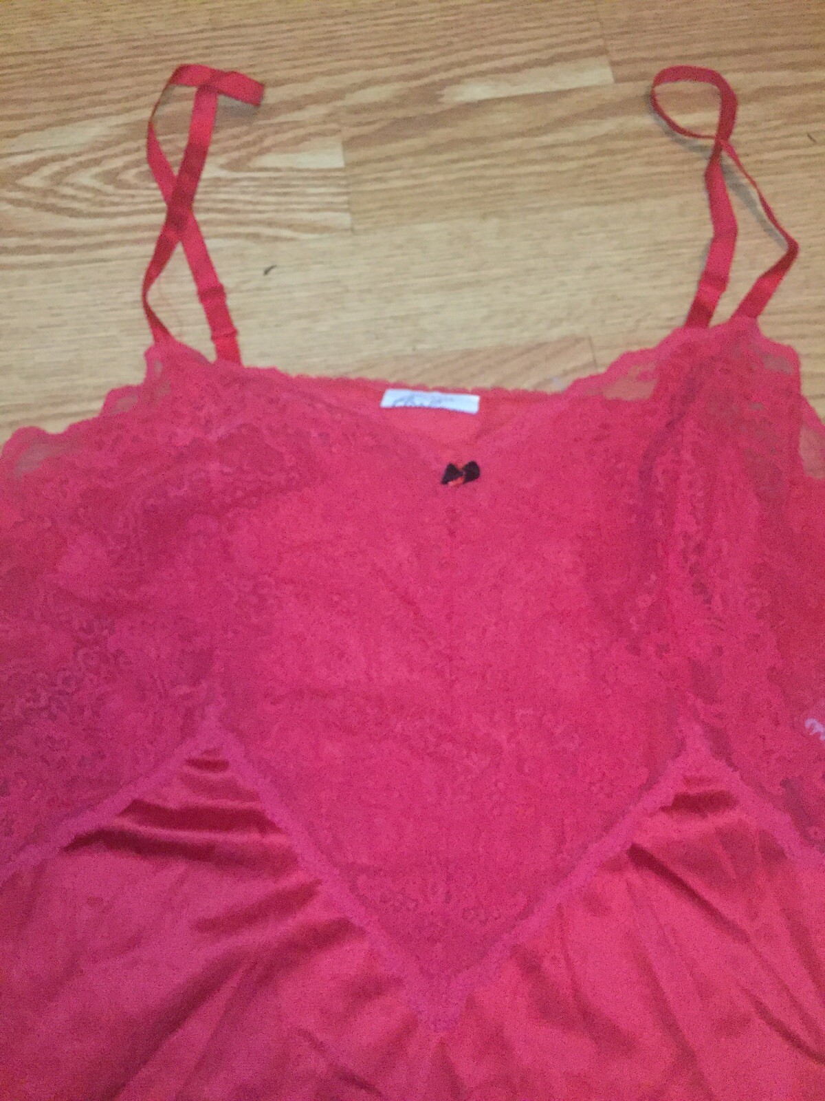 VTG Applause JCPenney Red Nylon Wide Fancy Lace Sexy Camisole Nightie Top sz 34