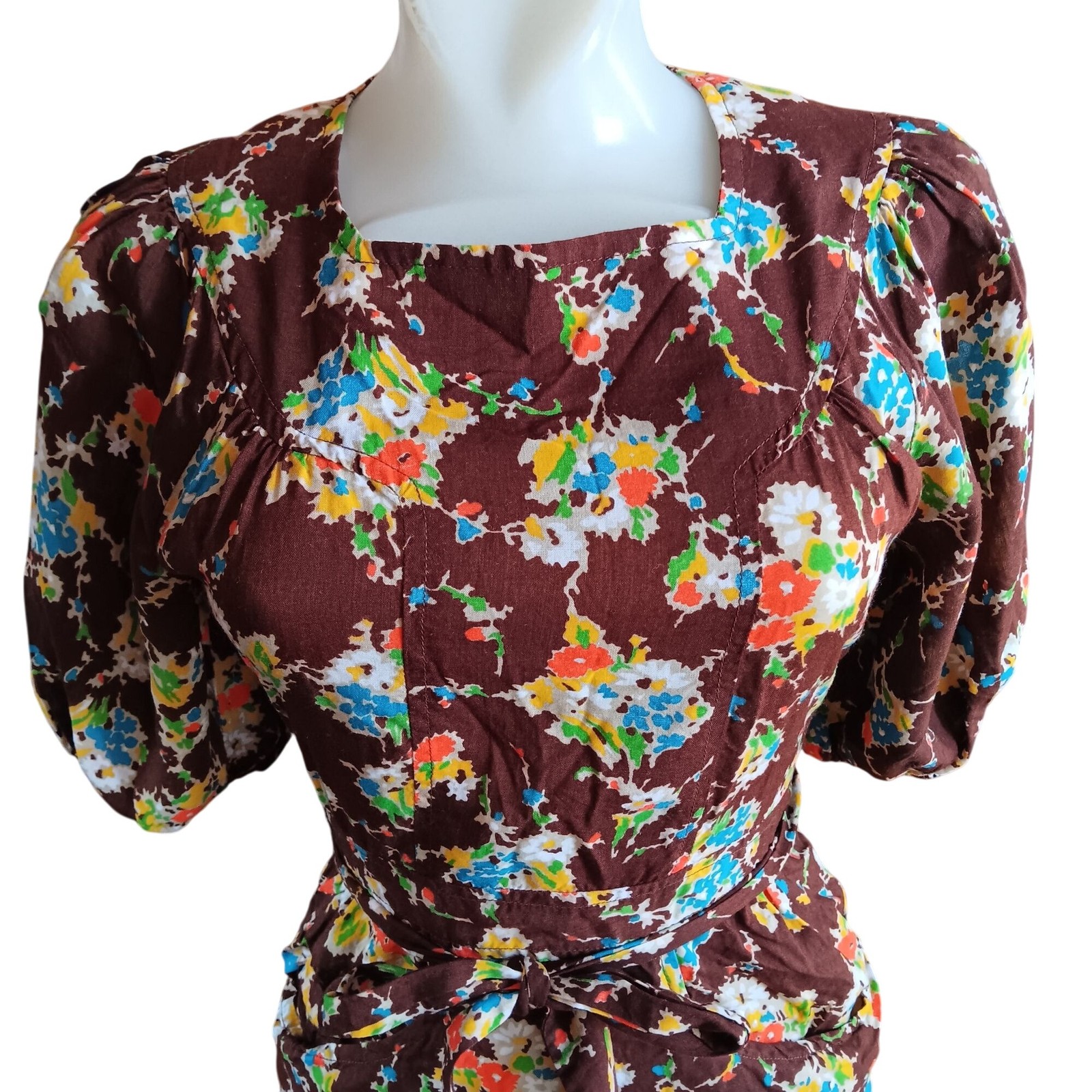 Puff Sleeve True Vintage Dress sz 7 Small 1970’s Boho Plain Jane San Francisco