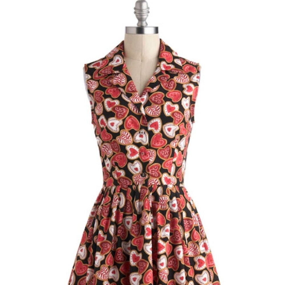 Vtg Style Fervour Modcloth Heart Cookie Dress Valentine’s Day Retro Pinup Med Lg