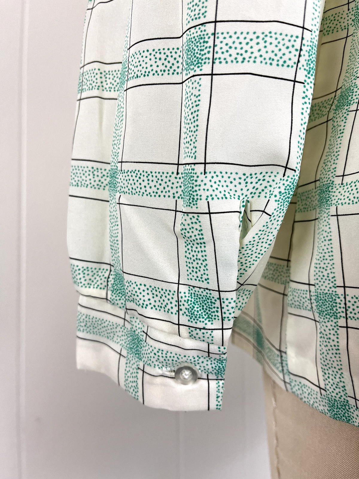 Vintage Pussy Bow Blouse Secretary Geek Medium Made in USA Windowpane Plaid