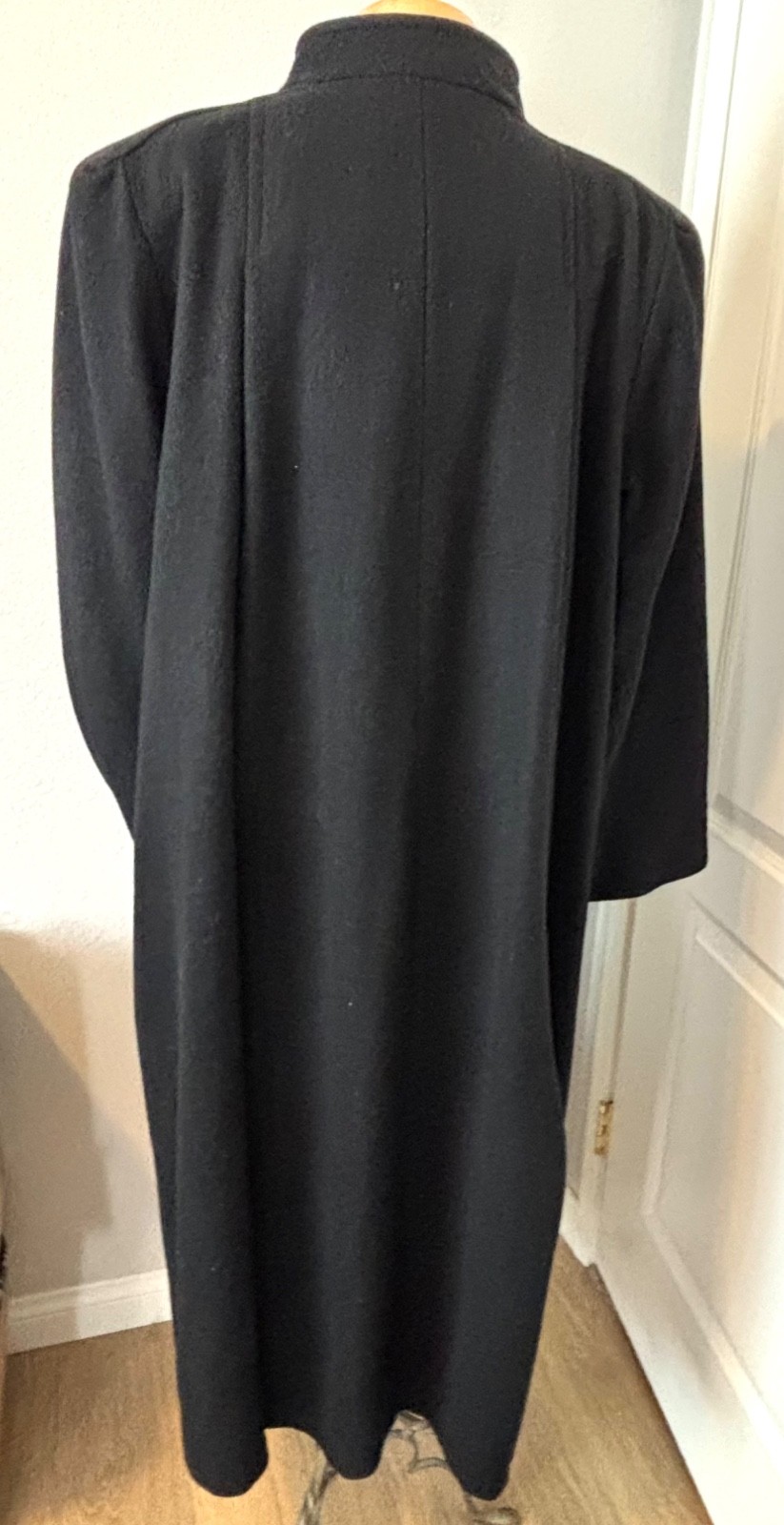 VTG ANDREA MARIN NEW YORK UNION MADE WMS BLACK WOOL BLEND COAT MAXI SEE MEASURE