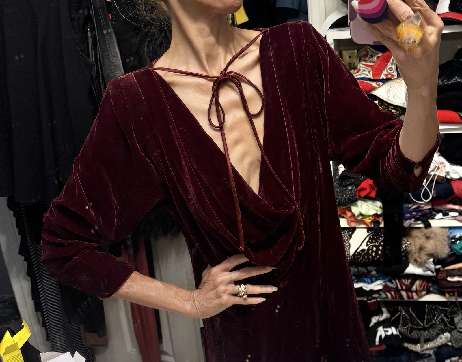 Vtg St Gillian Kay Unger Burgandy Red Velvet Cowl Draped Dress Grecian Goddess