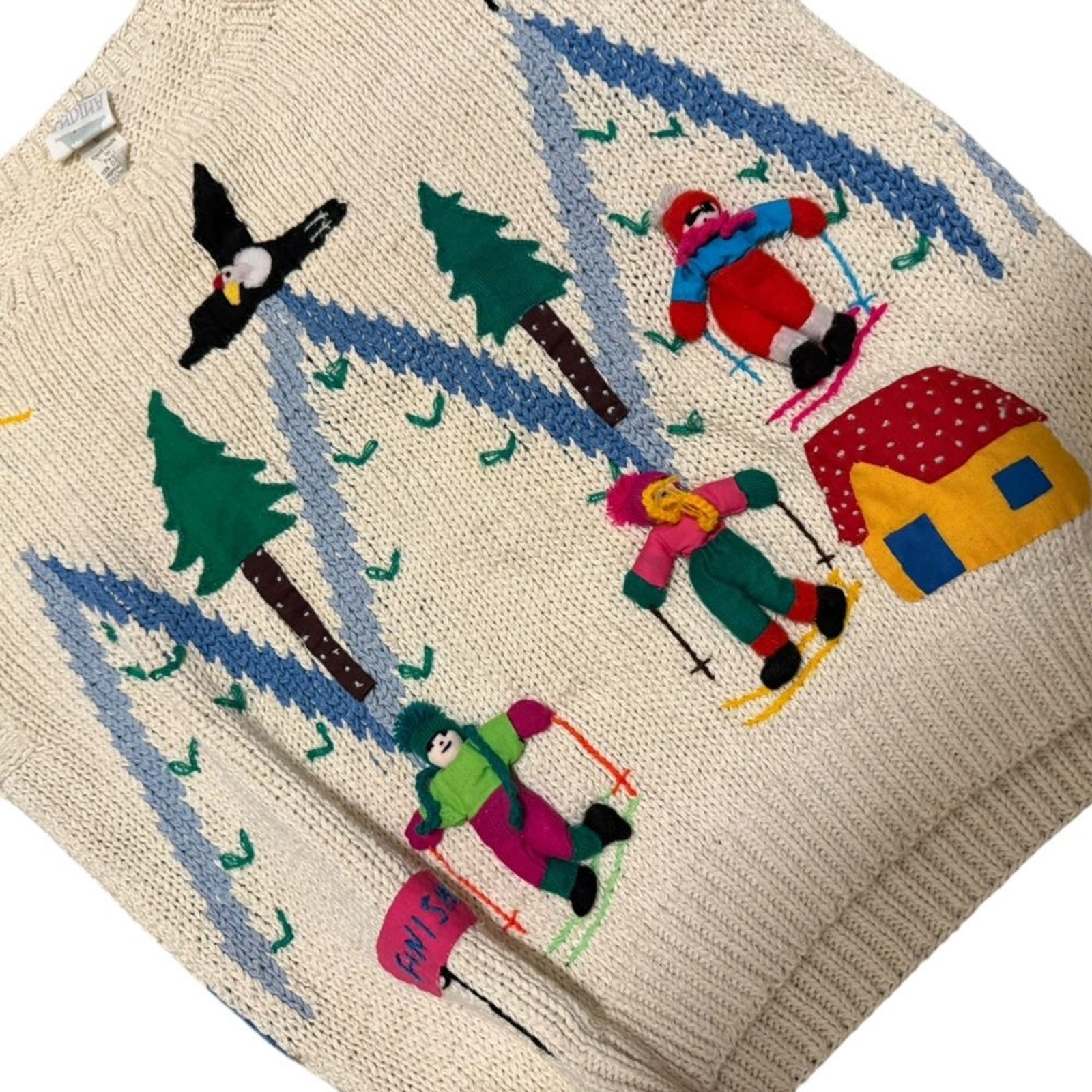 Vintage Peruvian 3D hand knit Cream Sweater ski mountain winter felt grannycore