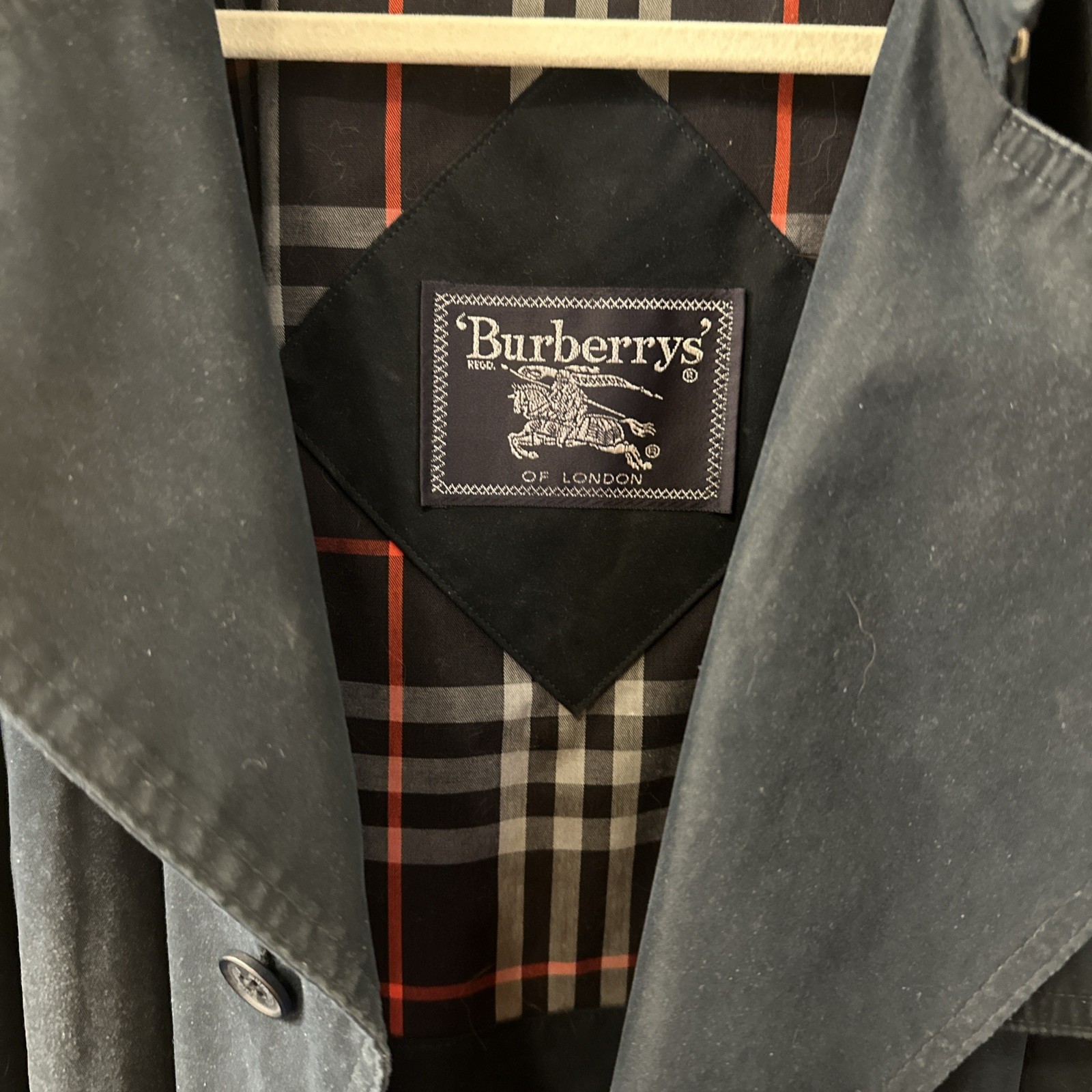 Burberrys’ of London Pre Y2K Vintage Nova Check Trench Coat Size 10 Navy Lined