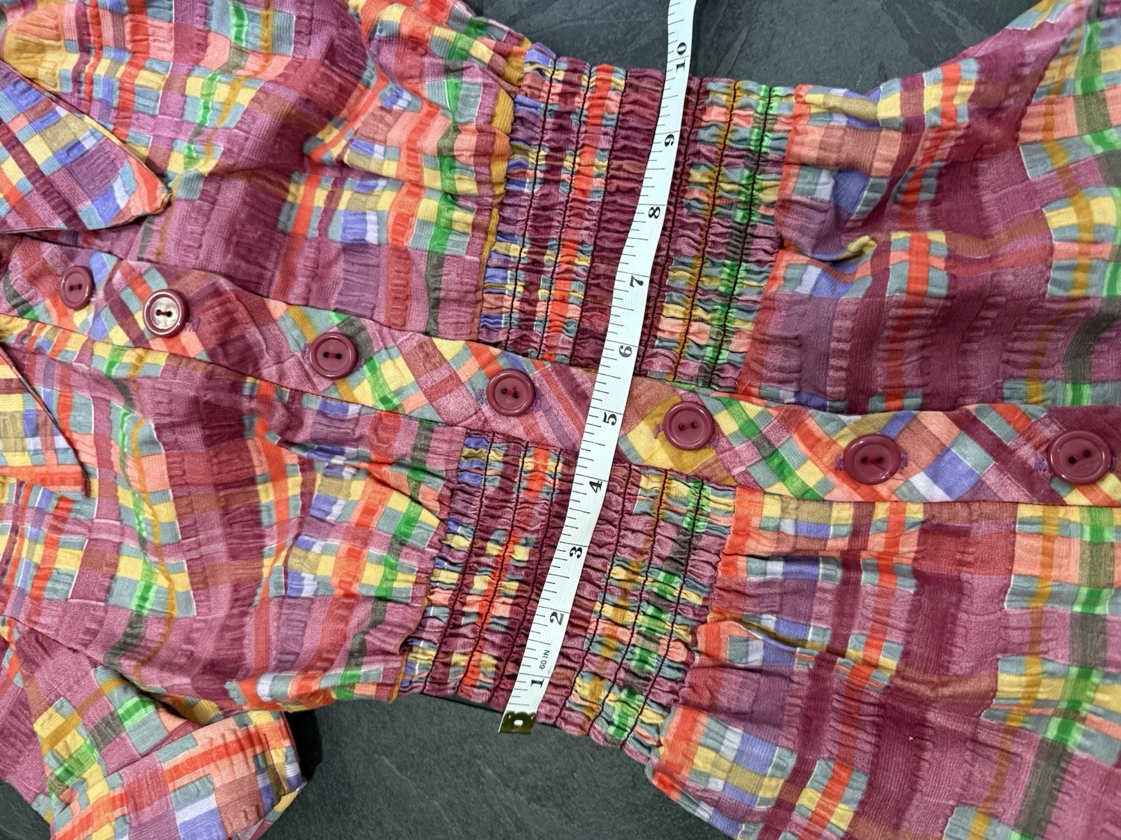 RARE Vintage 1970s Two Piece Set Bell Bottom And Top Bright Colorful Plaid SZ XS