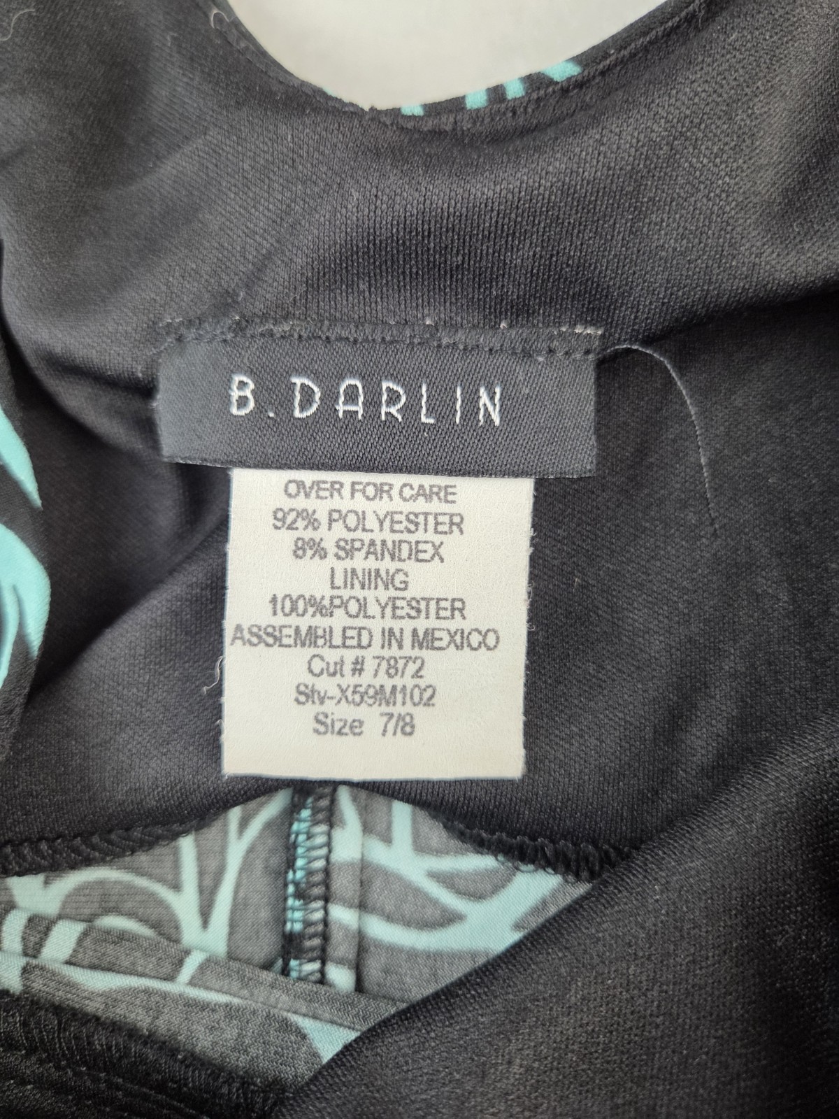 B. Darlin Women’s Size 7/8 Dress Sleeveless A-Line Black Teal With Waist Ties