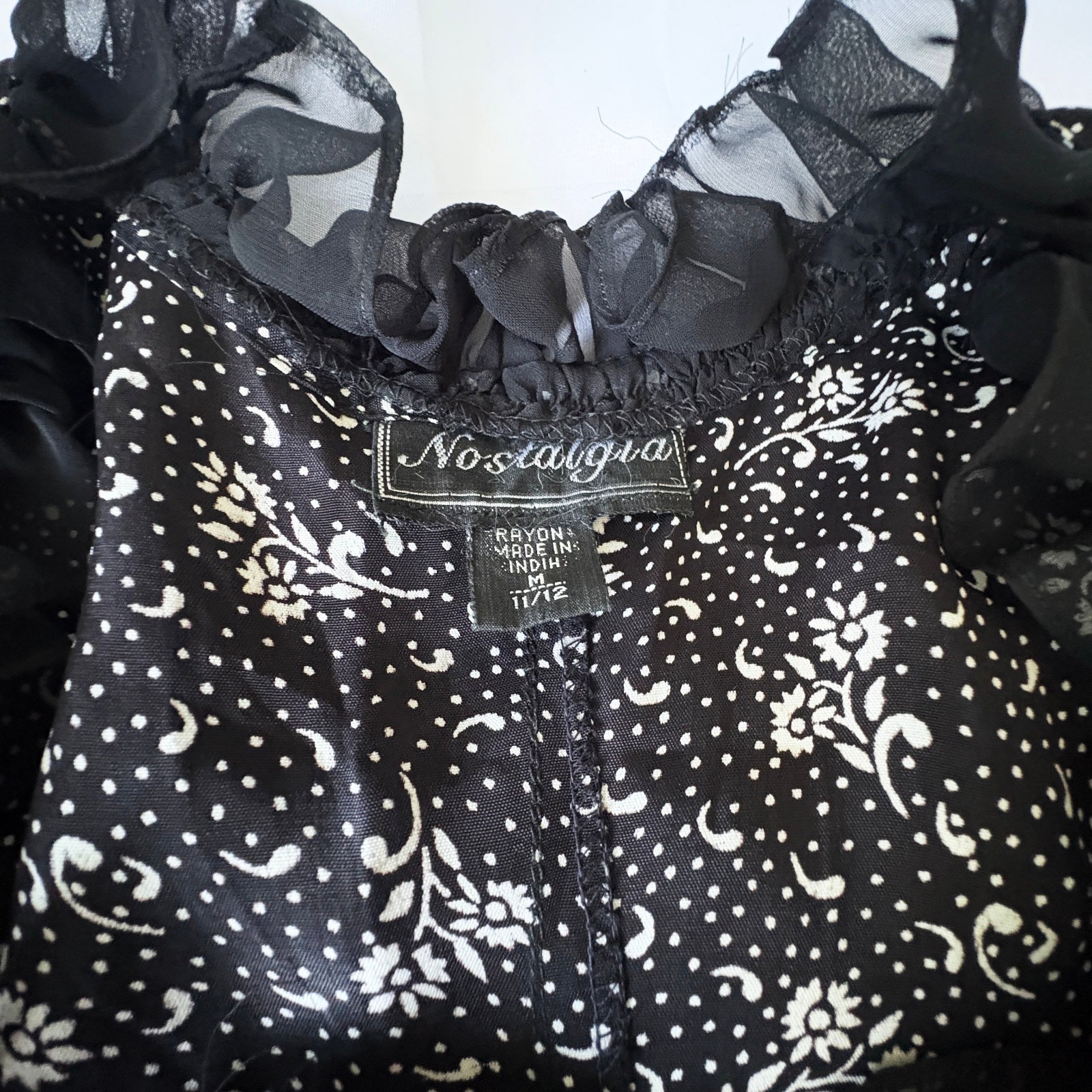 Vintage 90s Nostalgia Black Floral Print Prairie Dress, Rayon, Size M 11/12