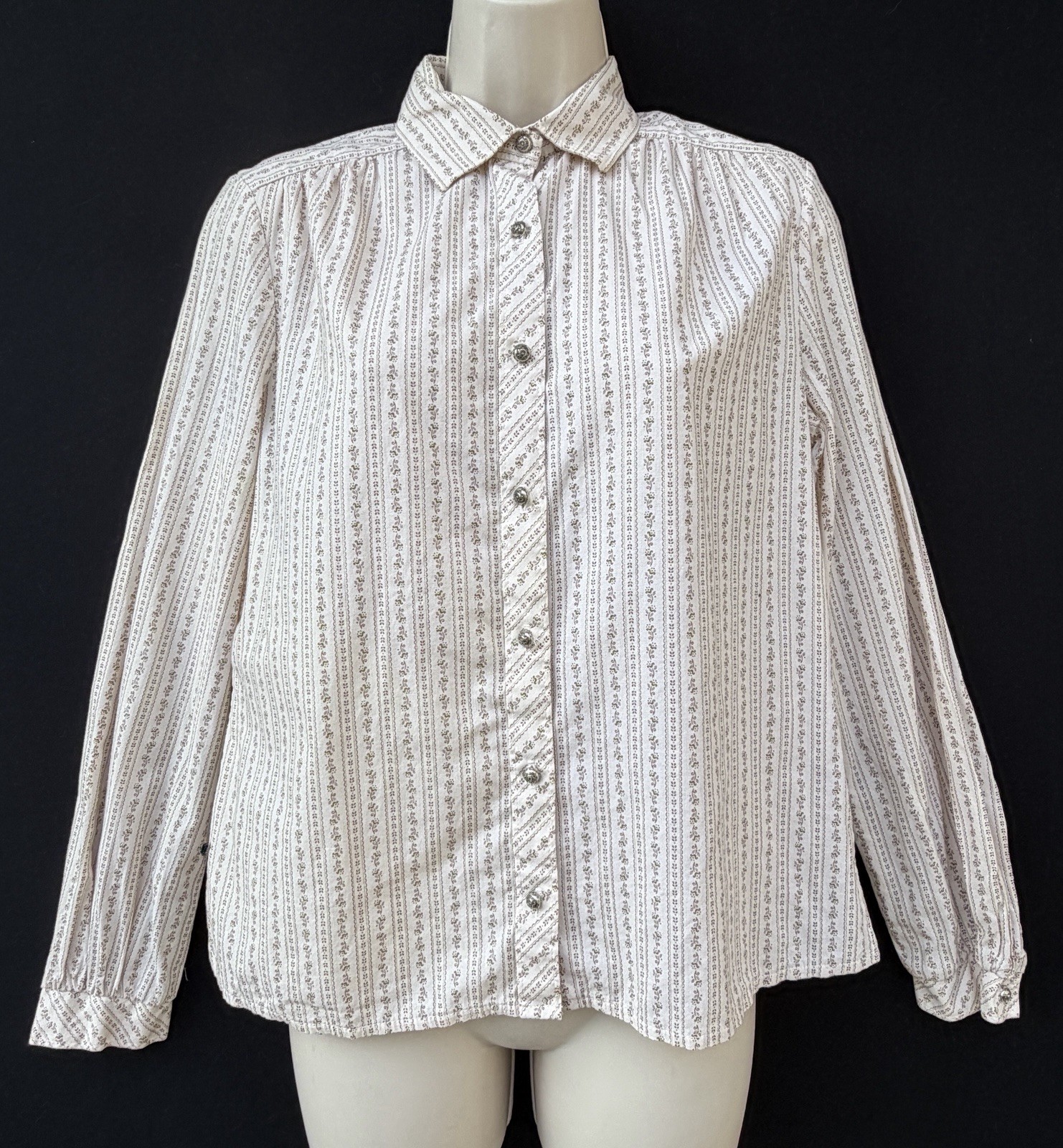 VINTAGE TRACHTEN WOMENS BLOUSE SHIRT 40 M EDELWEISS FLORAL STRIPE BAVARIAN MED