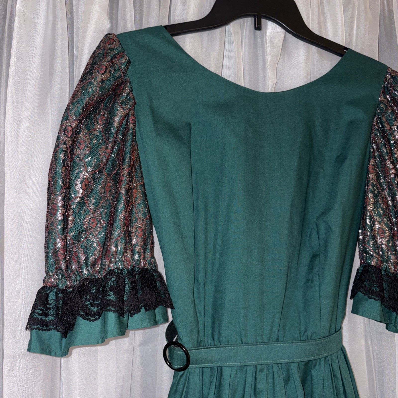 VTG Pete Bettina Green Silver Black Lace Square Dancing Dress Dance Rockabilly