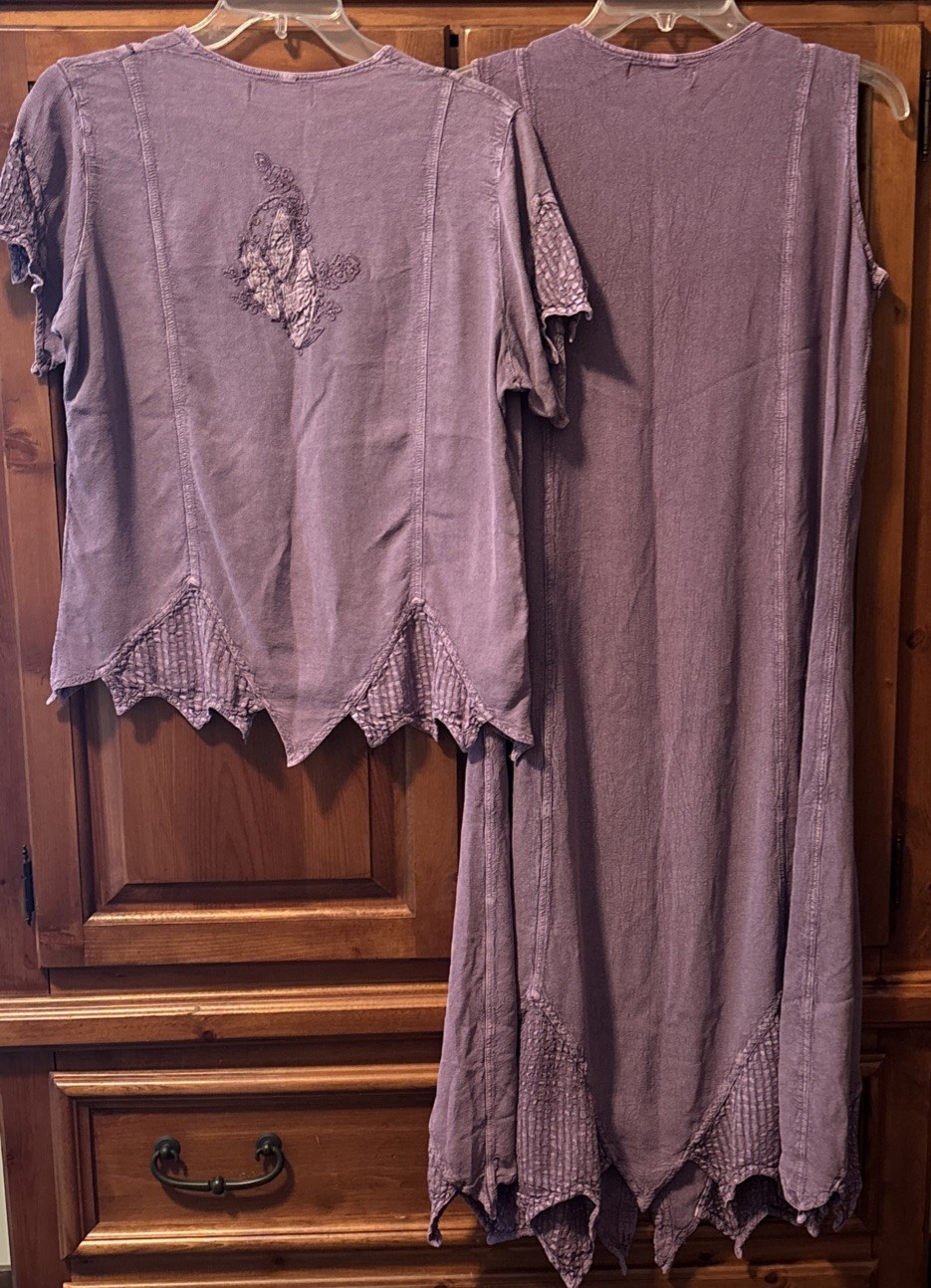 VINTAGE SILHOUETTES PURPLE BLOUSE & DRESS W/SILVER BUTTONS & EMBROIDERY SIZE 12