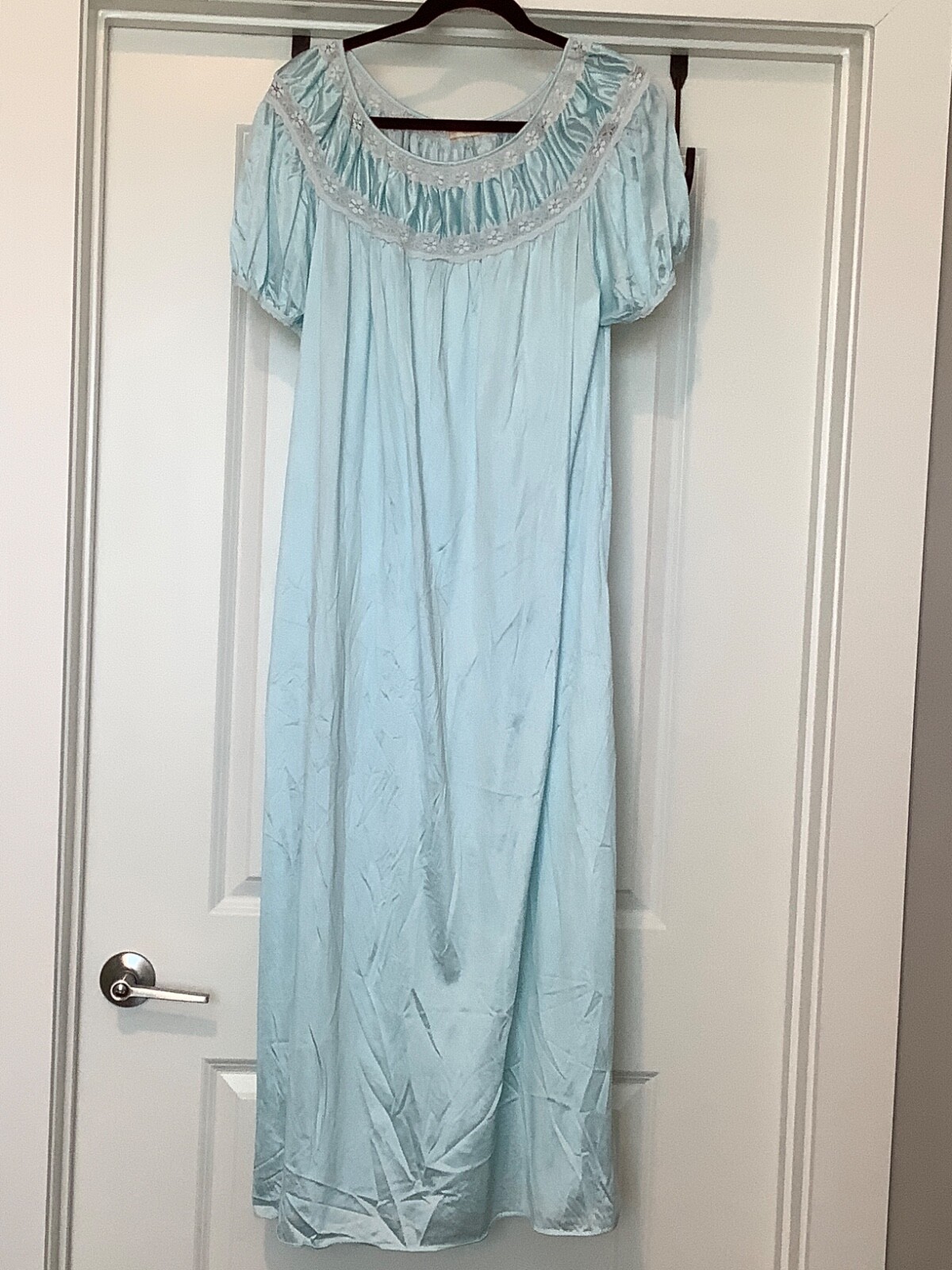 Vintage SAN SOUCI MEDIUM Long Night GOWN Blue w Lace Lingerie