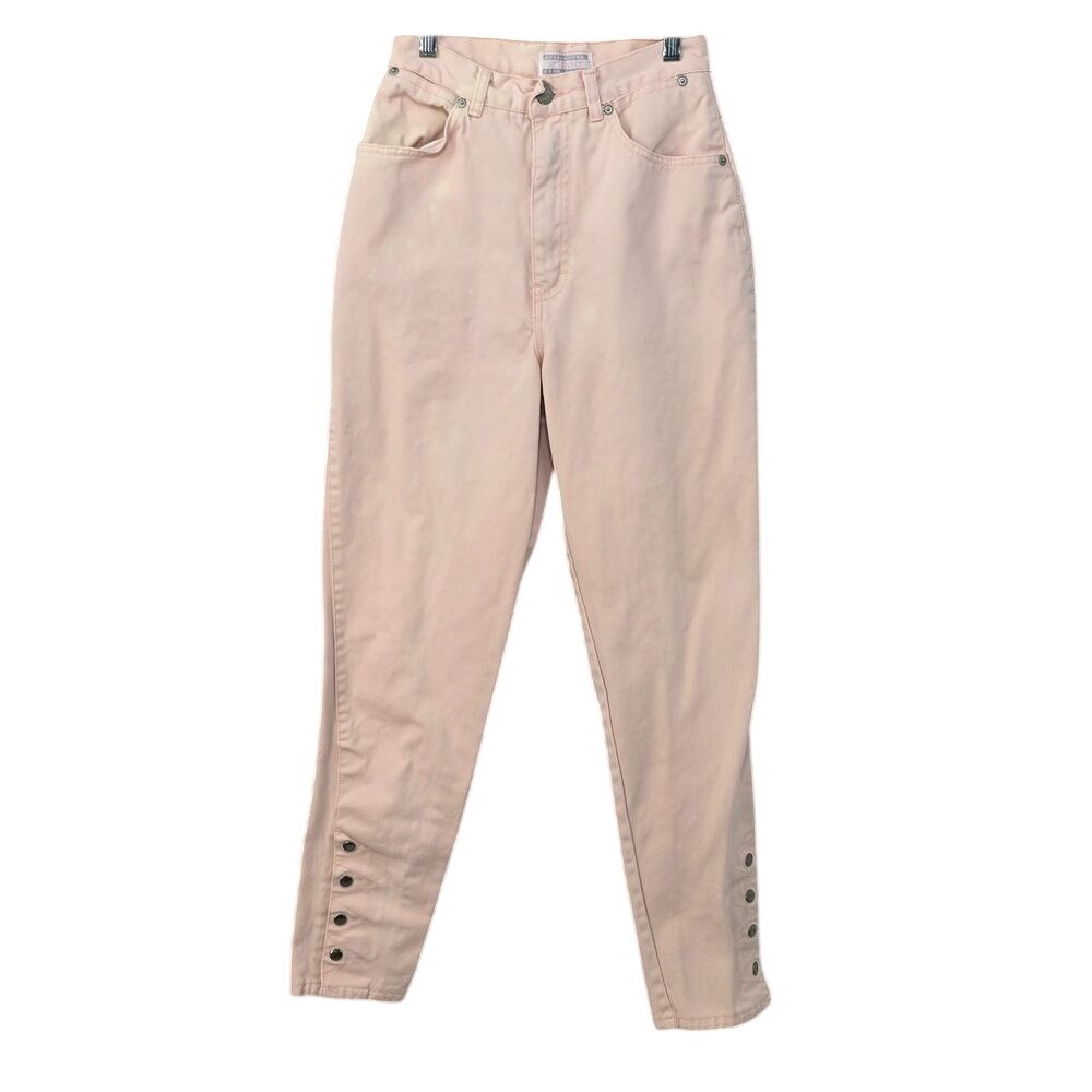 Vintage International Stefano Pink High Waisted Tapered Mom Jeans Snap Ankle 7
