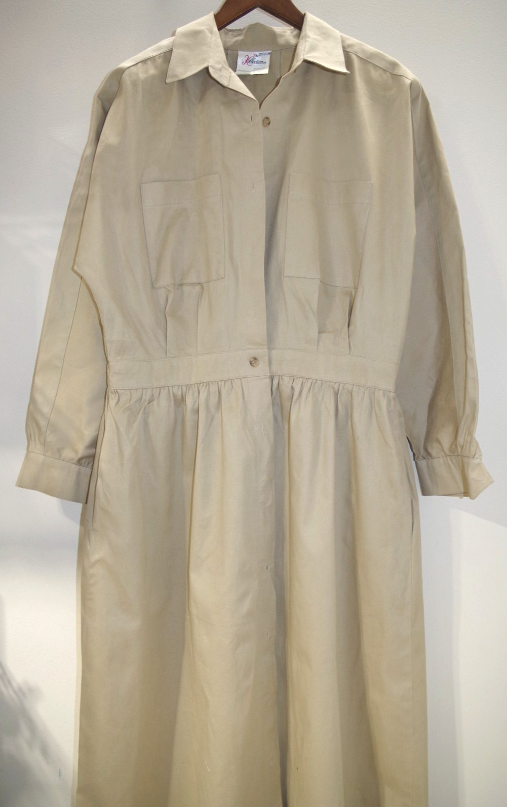 P2 NEW The Kollection 18 vintage 100% Cotton khaki tan Shirt Dress Taiwan R.O.C.
