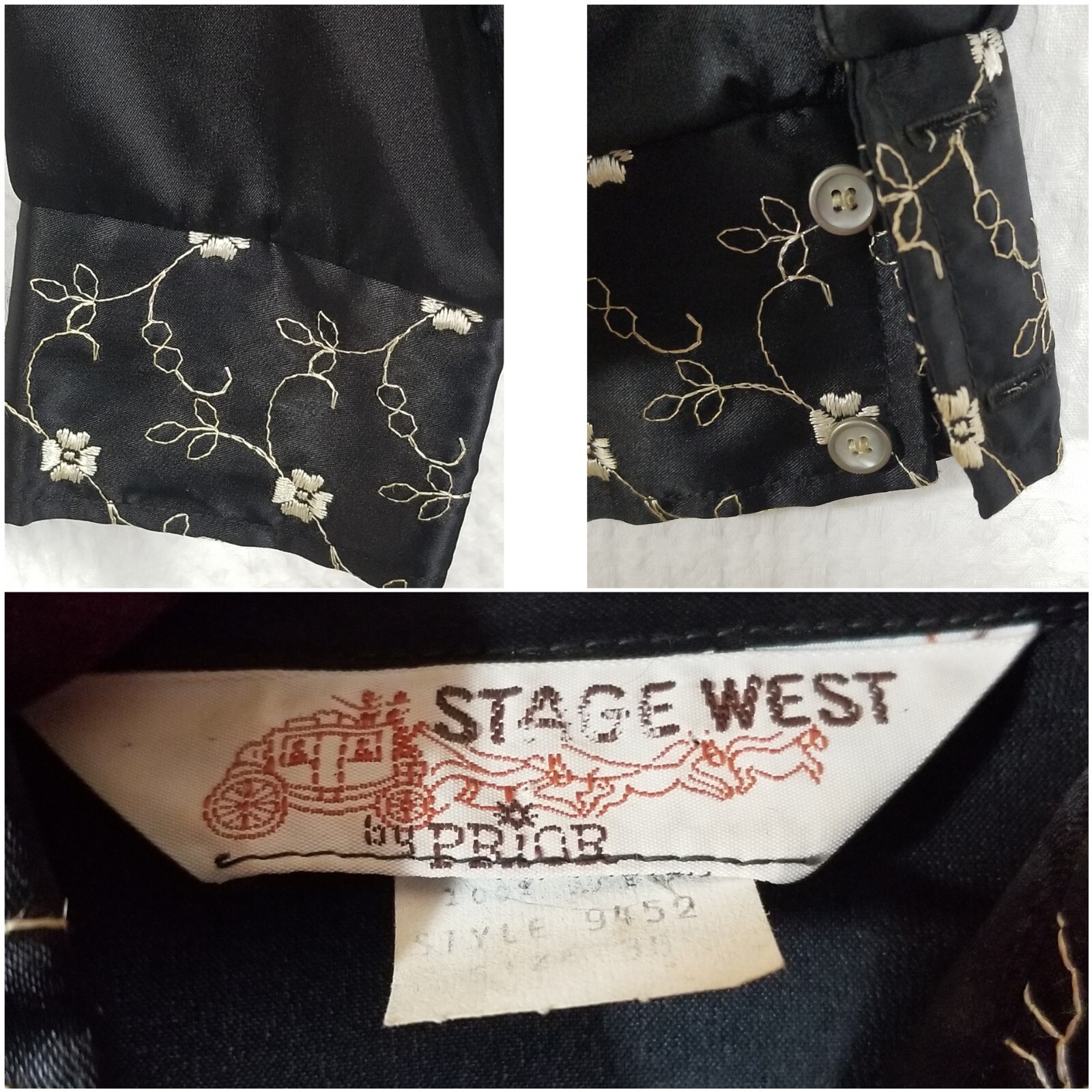 Vintage 70 s Stage West by Prior Black Floral Long Sleeve Top Size 36