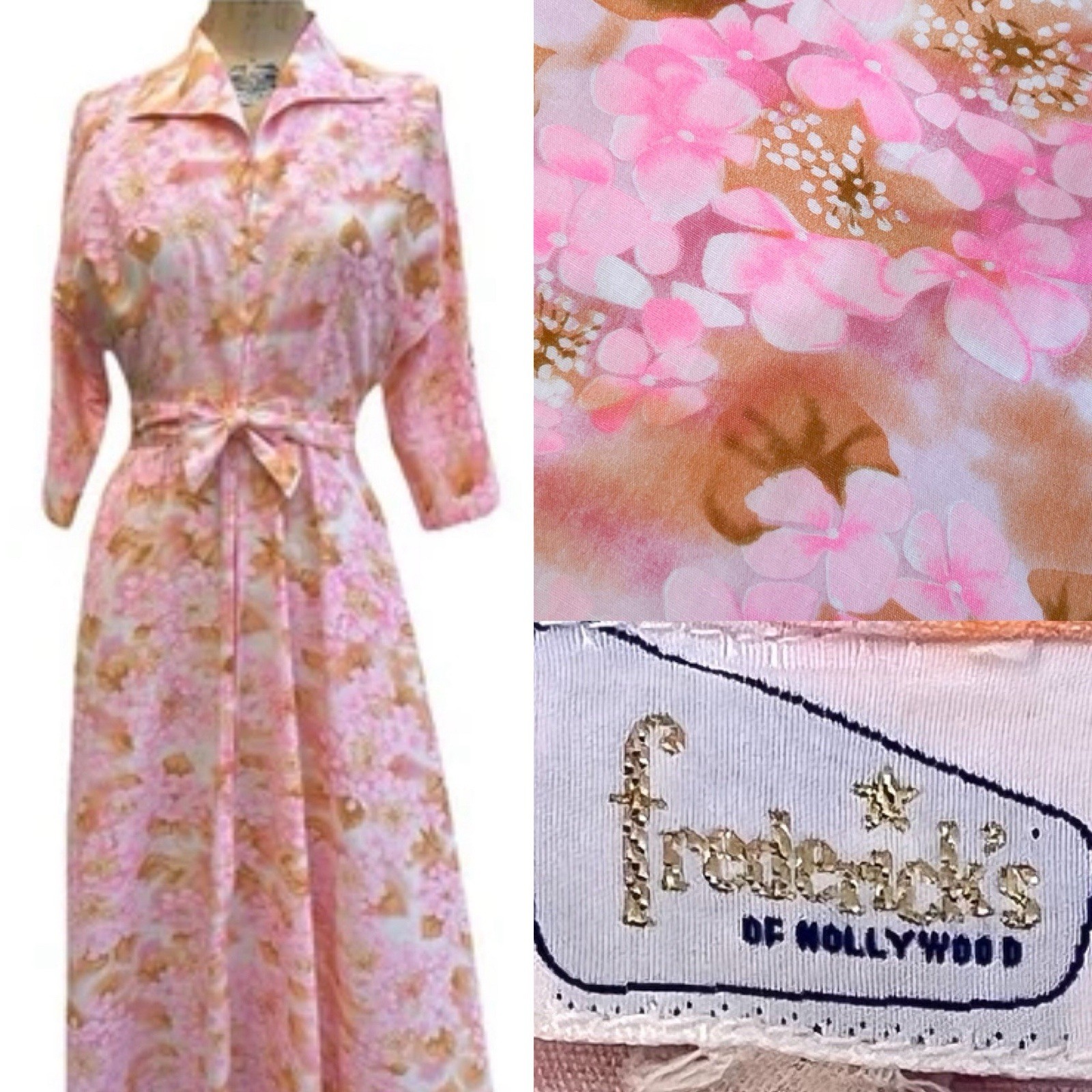 50s 60s Glamour Hostess Gown Floral Cotton Dogwood Print Fredericks of Hollywood