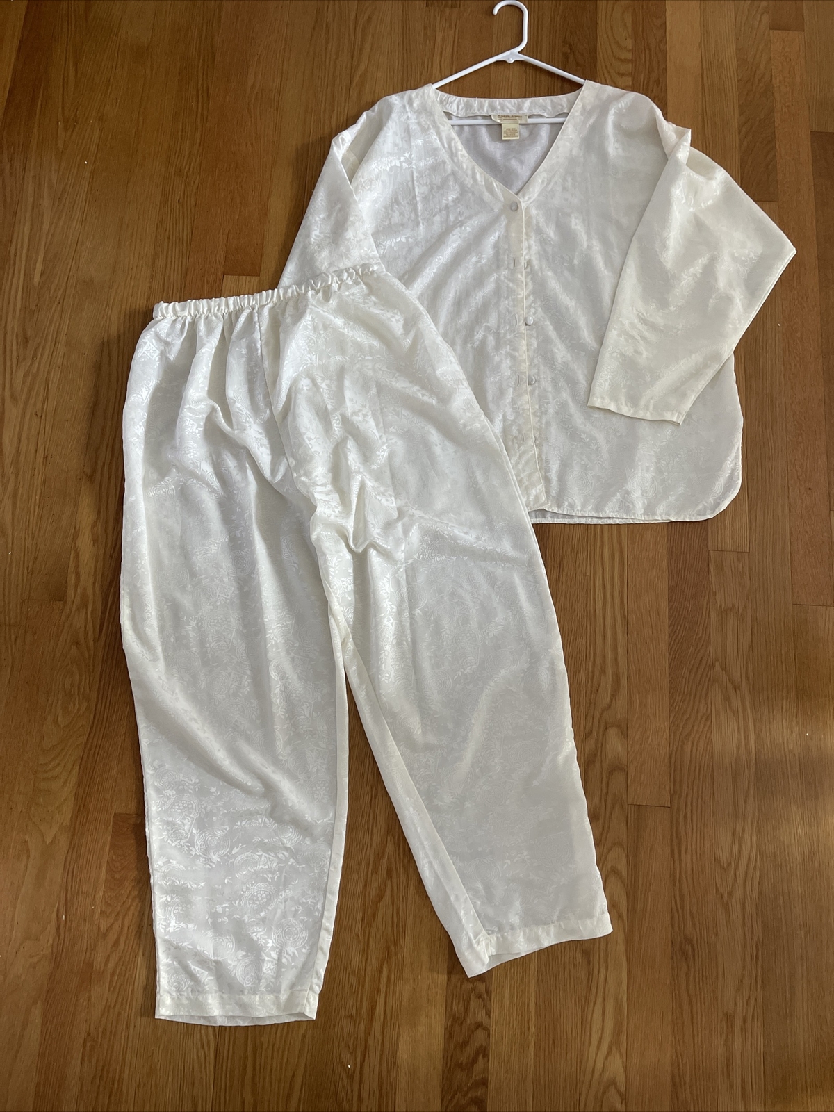 Vintage A MILANO INTIMATES Wedding White Pajamas SEXY ROSE FLORAL 2X 1X ❤️kc15m1