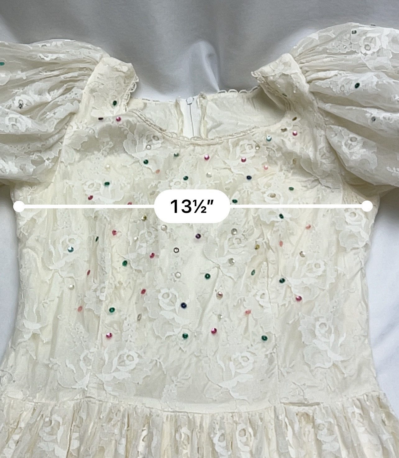 Vtg Susan Lanes Country Elegance Ivory Lace Event Dress 10 Sequin Accents 70’s