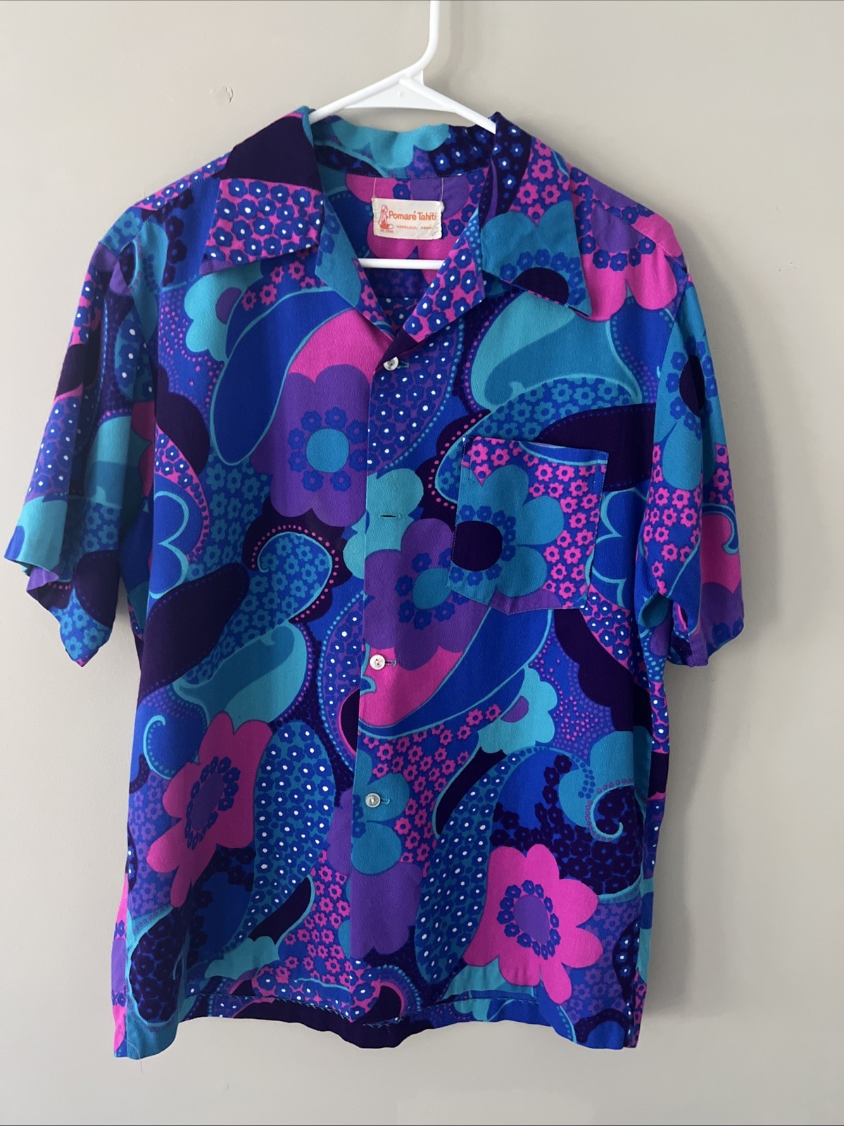 Vintage Pomare Tahiti Hawaiian Dress And Matching Shirt Size Small Purple Blue