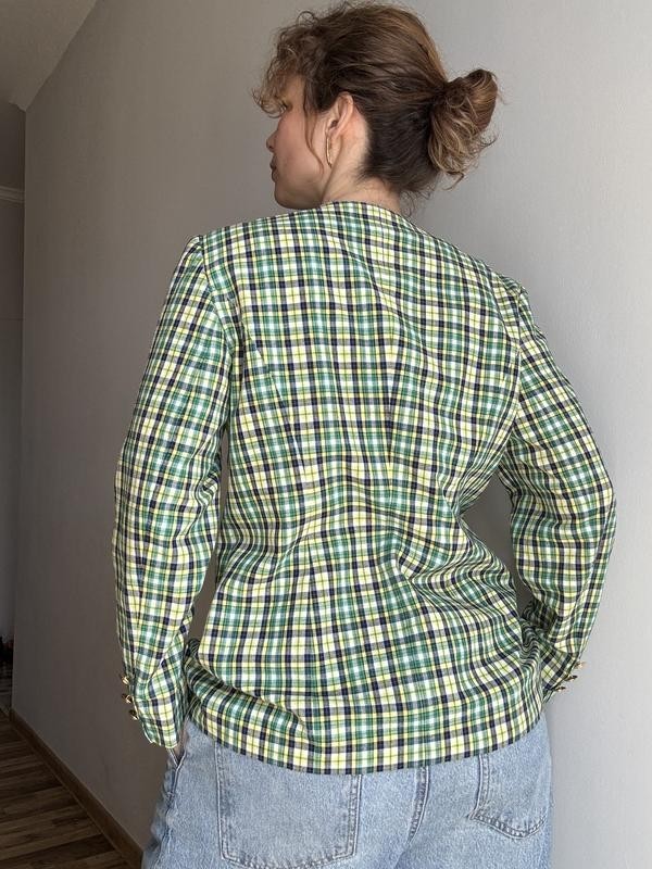 FAIR LADY vintage green yellow checked jacket with gold buttons size M