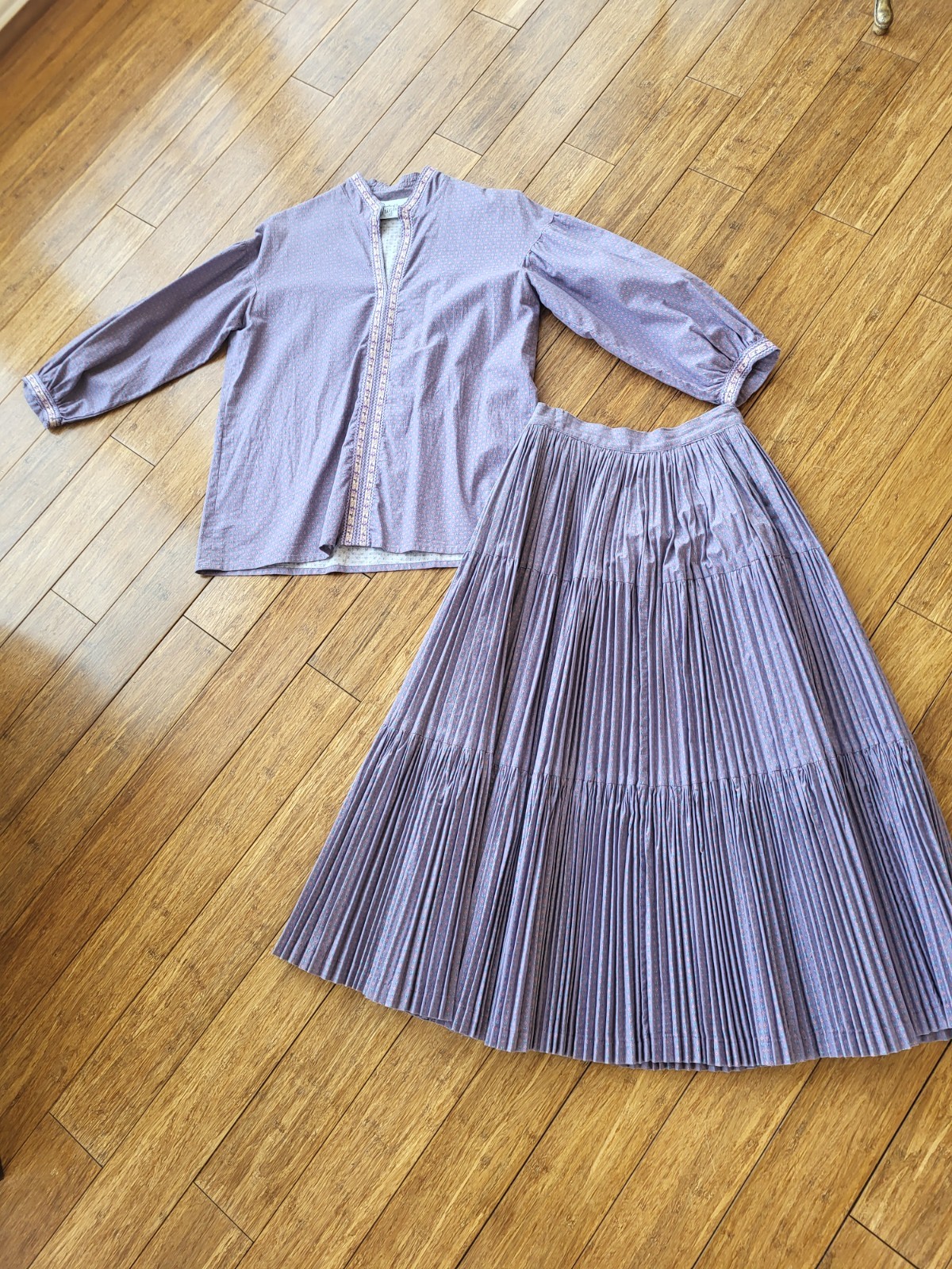 Martha Of Taos Vintage Small Purple Prairie Broom Skirt & Blouse Set Small (4-6)