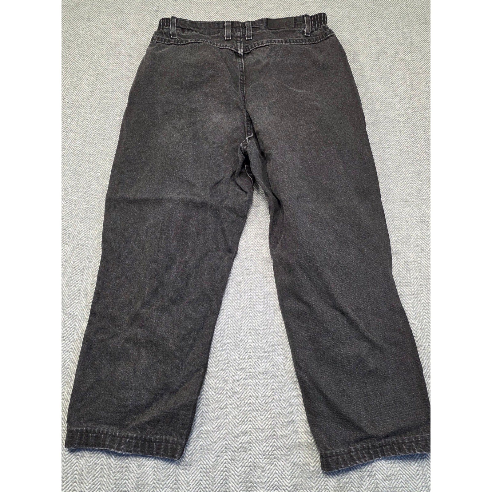 Vintage Lee High Waisted Relaxed Tapered Jeans Faded Black Made in USA Size 12 M