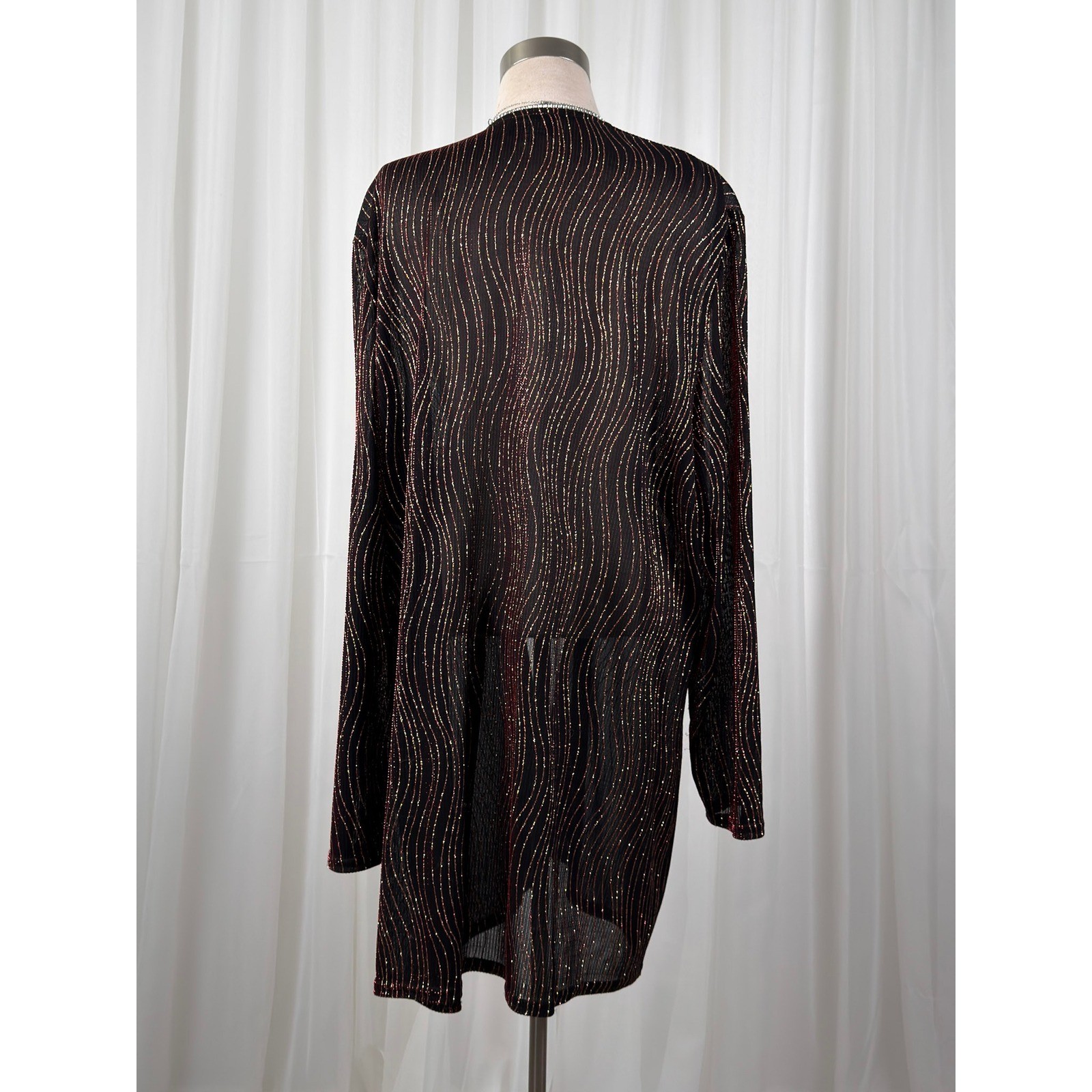 Onyx Nite Rhinestone Metallic Open Front Cardigan Duster Plus Size 24W Glam