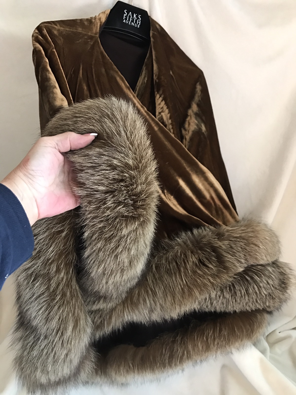 Vintage Brown Velvet SWING OPERA Cape, Beautiful Natural Fox Fur Trim ONE SIZE