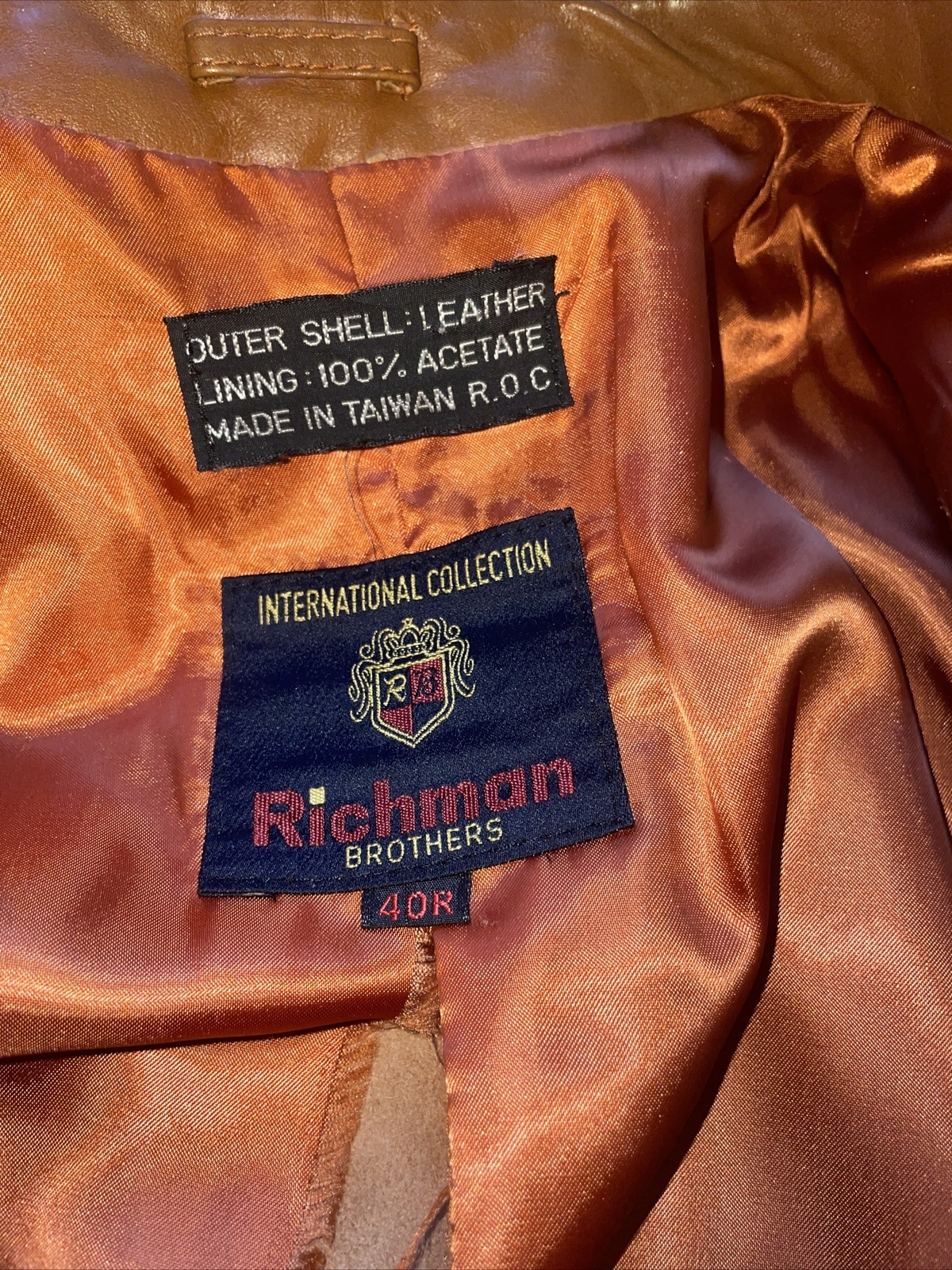 Brown 70’s Leather Jacket Richmond Brothers Leather Trench Men 40R