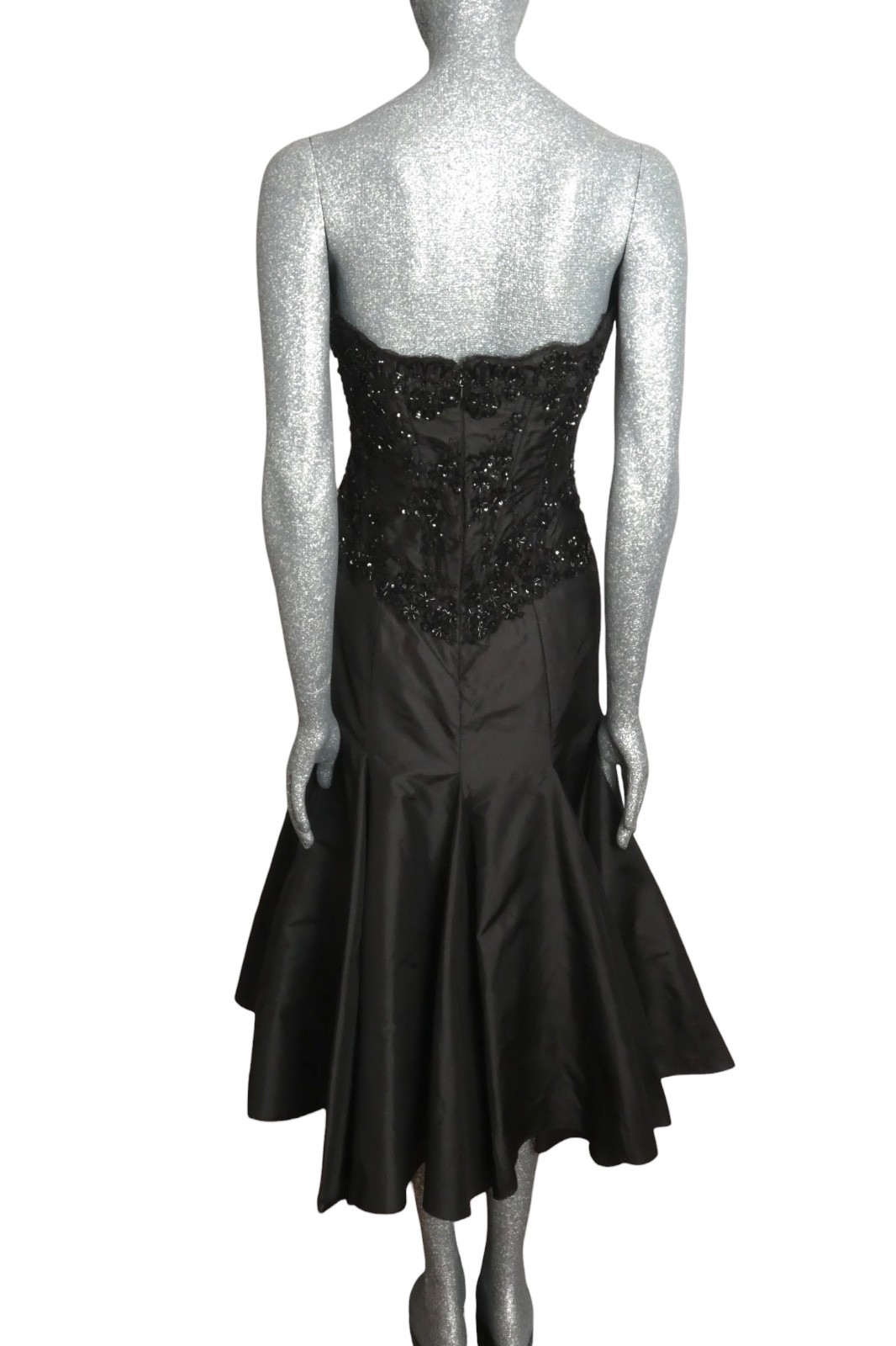 VICKY TIEL – 1980s Black Beaded & Taffeta Party Dress, Size 8