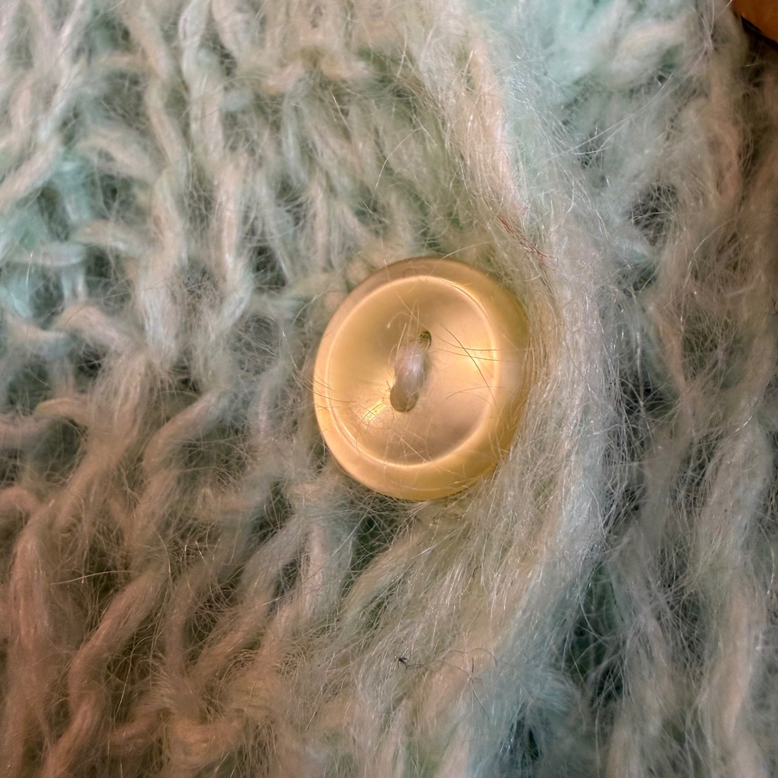 Nan Elliot Vintage Hand Knit Mohair Cardigan Shaggy Green Cable Knit Italy 38