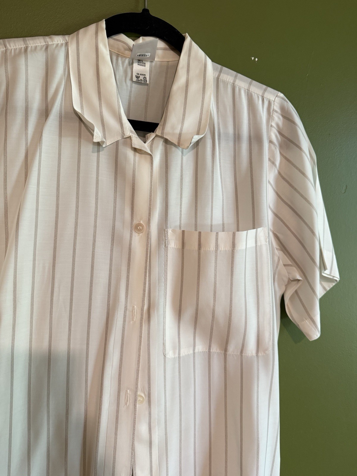 Mondi Vintage Blouse Womens 34 Cream Pinstripe Viscose Short Sleeve W Germany