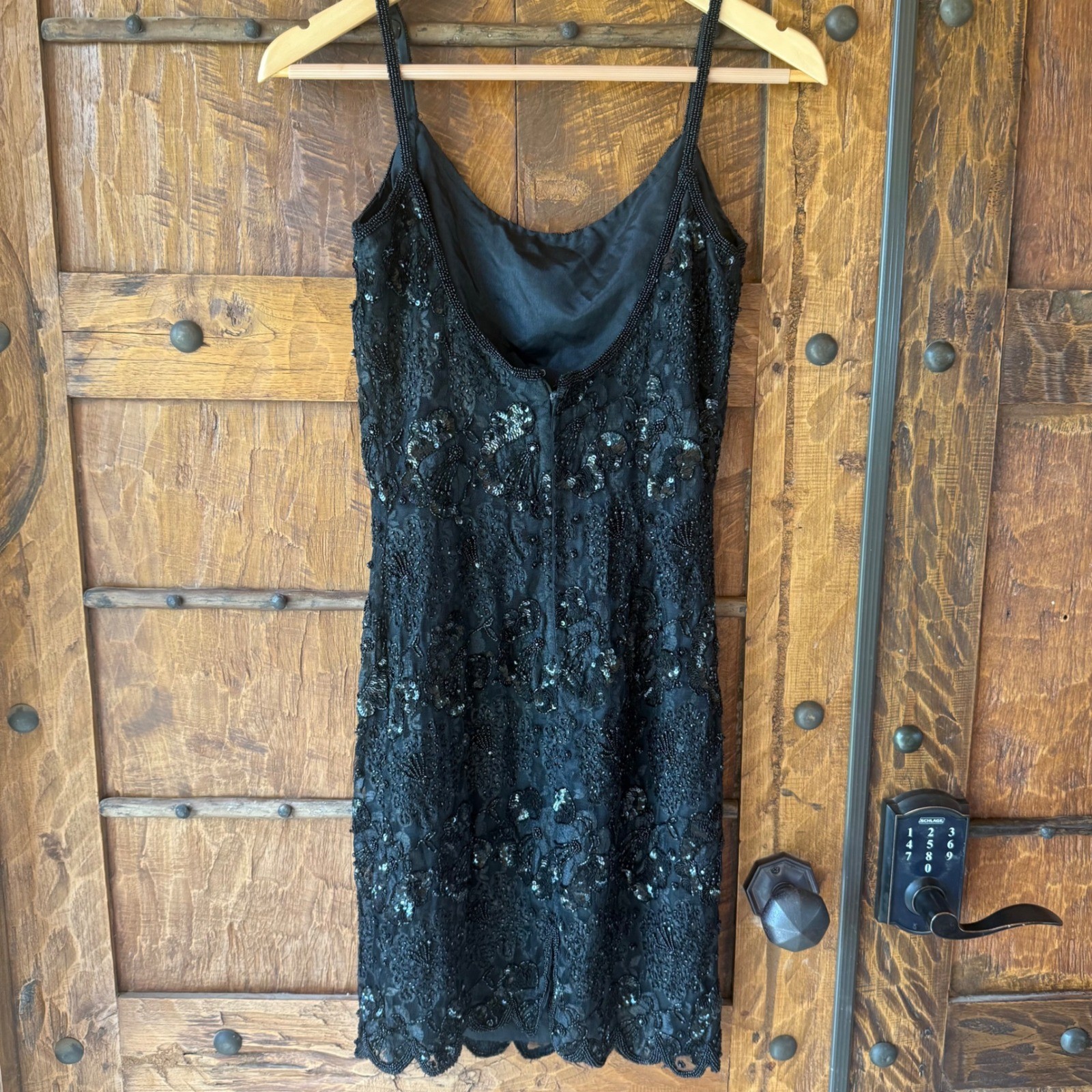 Vintage Badge Black Beaded Sequin Lace Cocktail Wedding Dress Women Sz 7 Sheath
