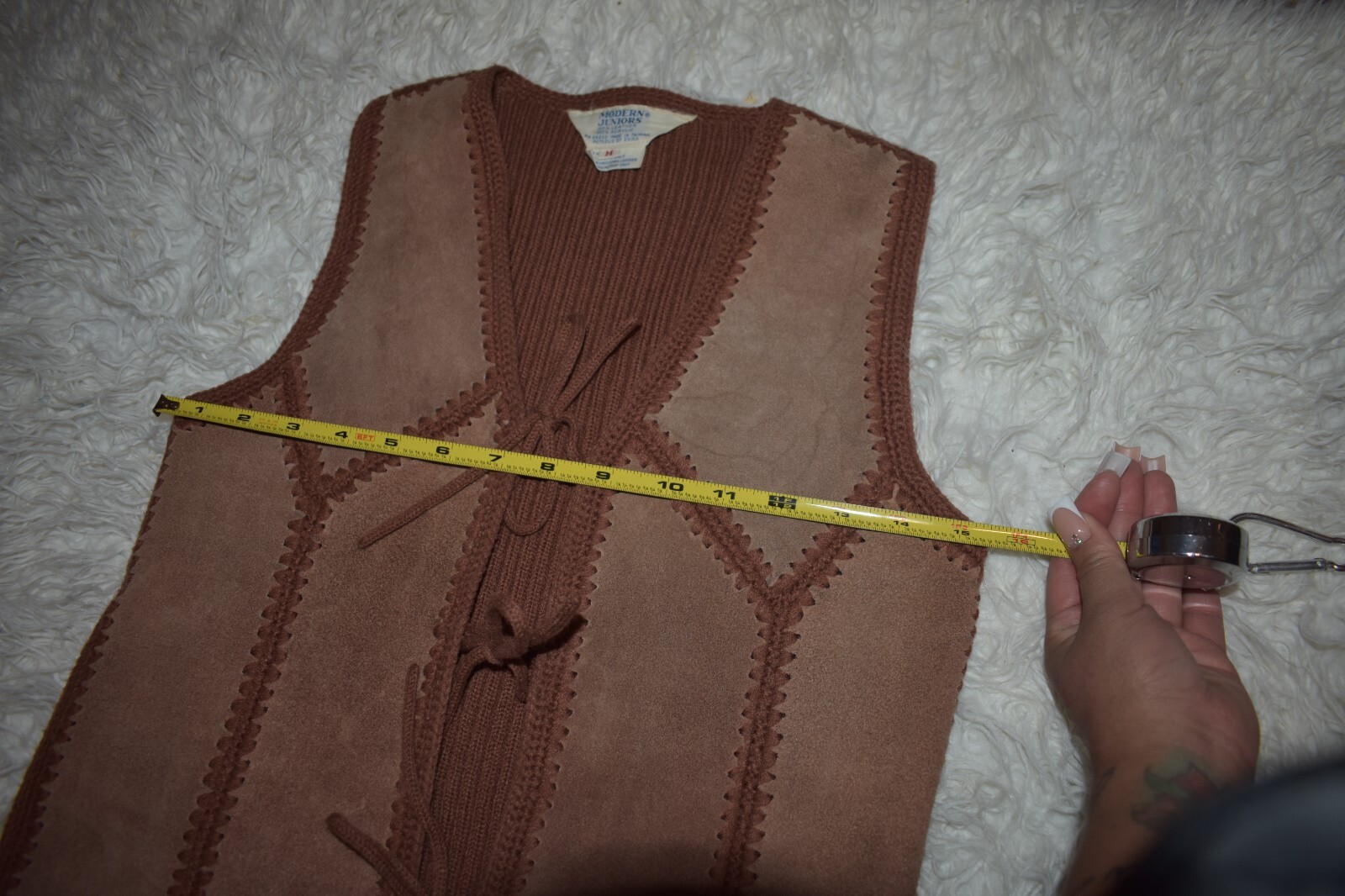 Vintage Modern Junior 1970’s Leather/Suede and Crochet Vest and skirt set Size