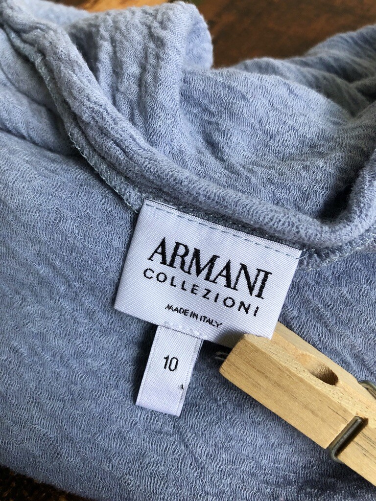ARMANI COLLEZIONI ITALY CAP SLEEVE WOOL COTTON TOP STRETCH KNIT PALE BLUE 10 EUC
