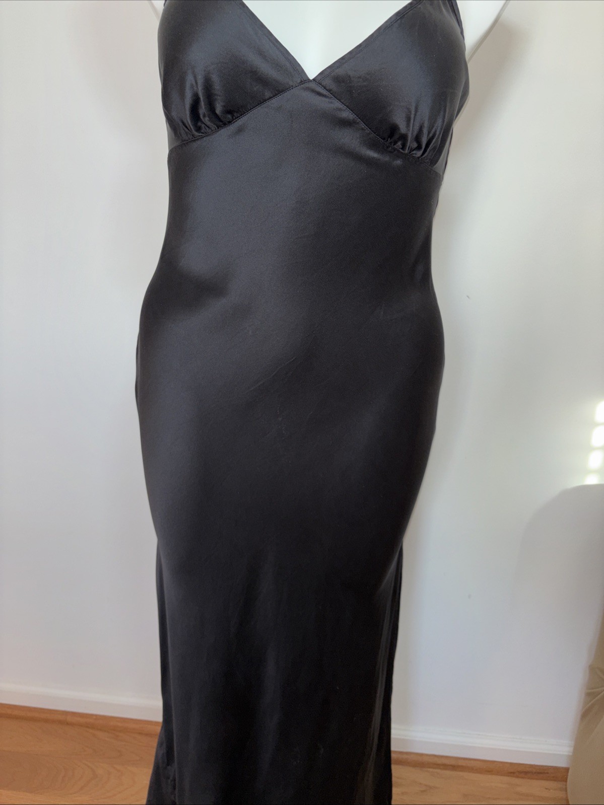 Victoria’s Secret Vintage Y2K Black 100% Silk Open Back Slip Dress Maxi Gown L
