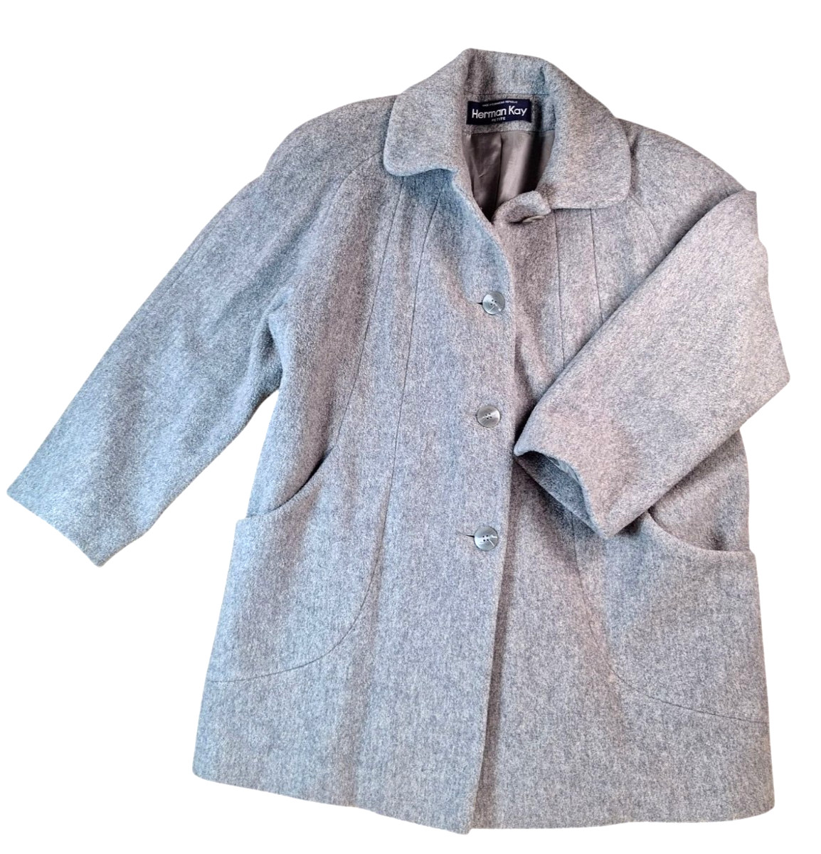 Herman Kay 80% Wool Car Coat Gray Womens Size 10P Pockets Lined Stylish