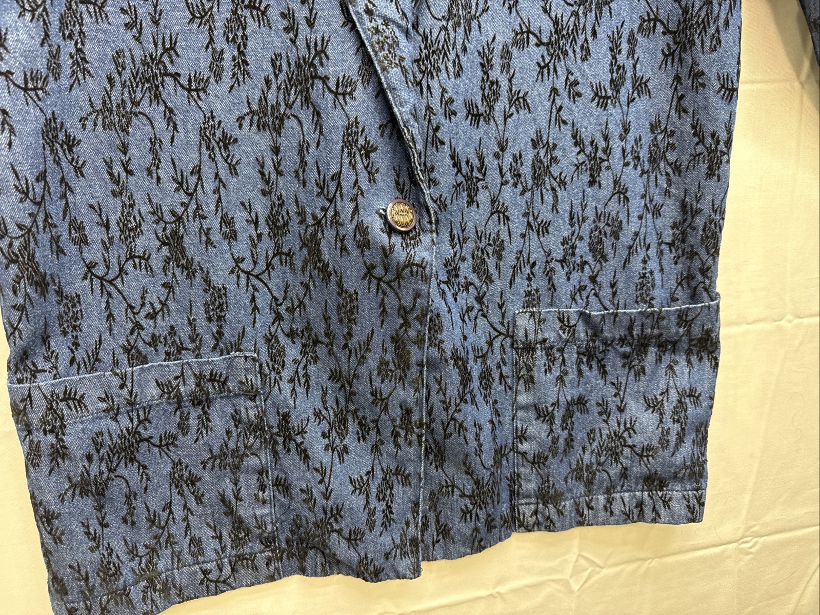 Vtg Raphael Lorenzo Denim / Black Embroidered Flowers Goth Blazer Sz M